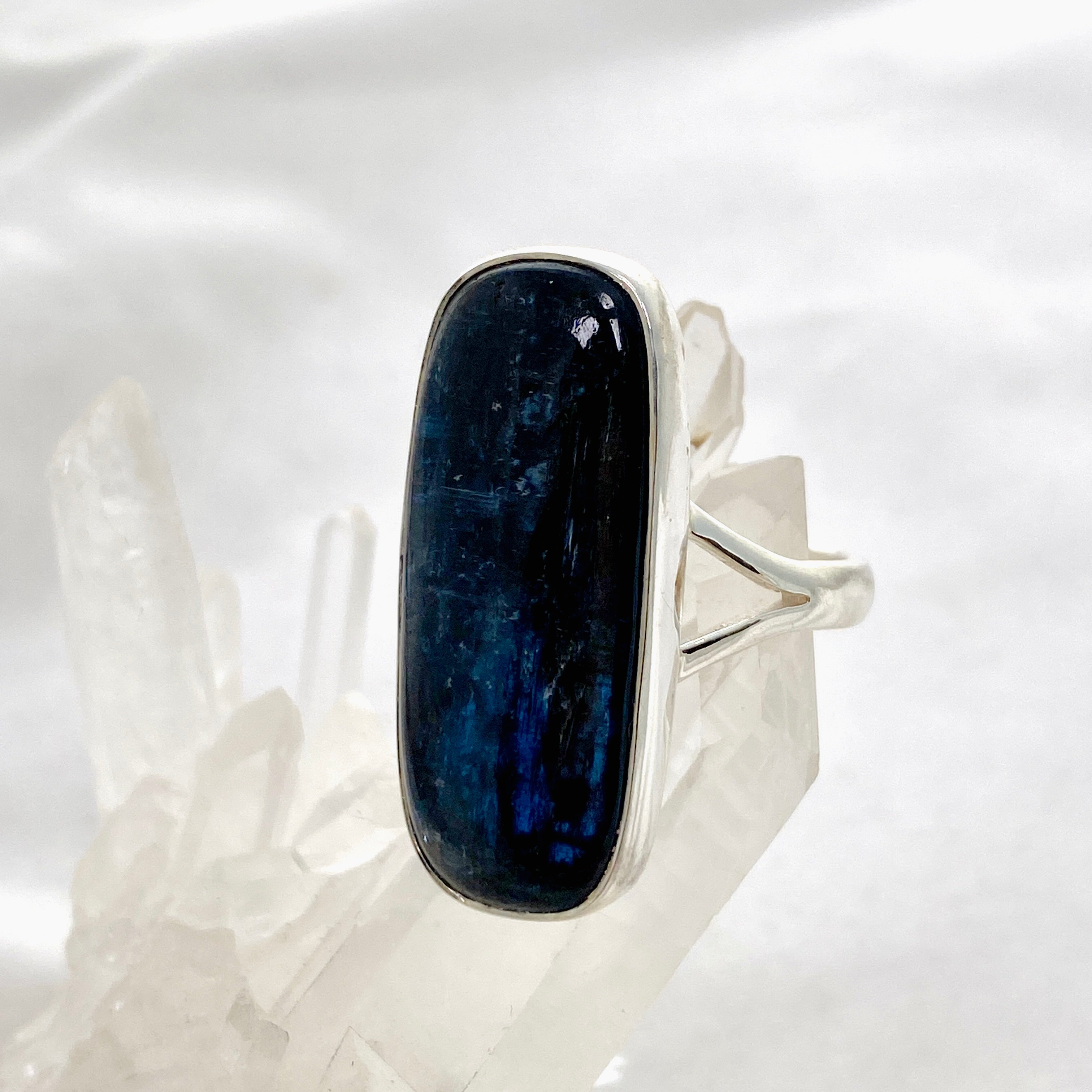 Blue Kyanite Rectangular Cabochon Split Band Ring Size 10.5 KRGJ3281 - Elegant Healing Crystal Jewelry for Meditation, Energy Work & Spiritual Healing