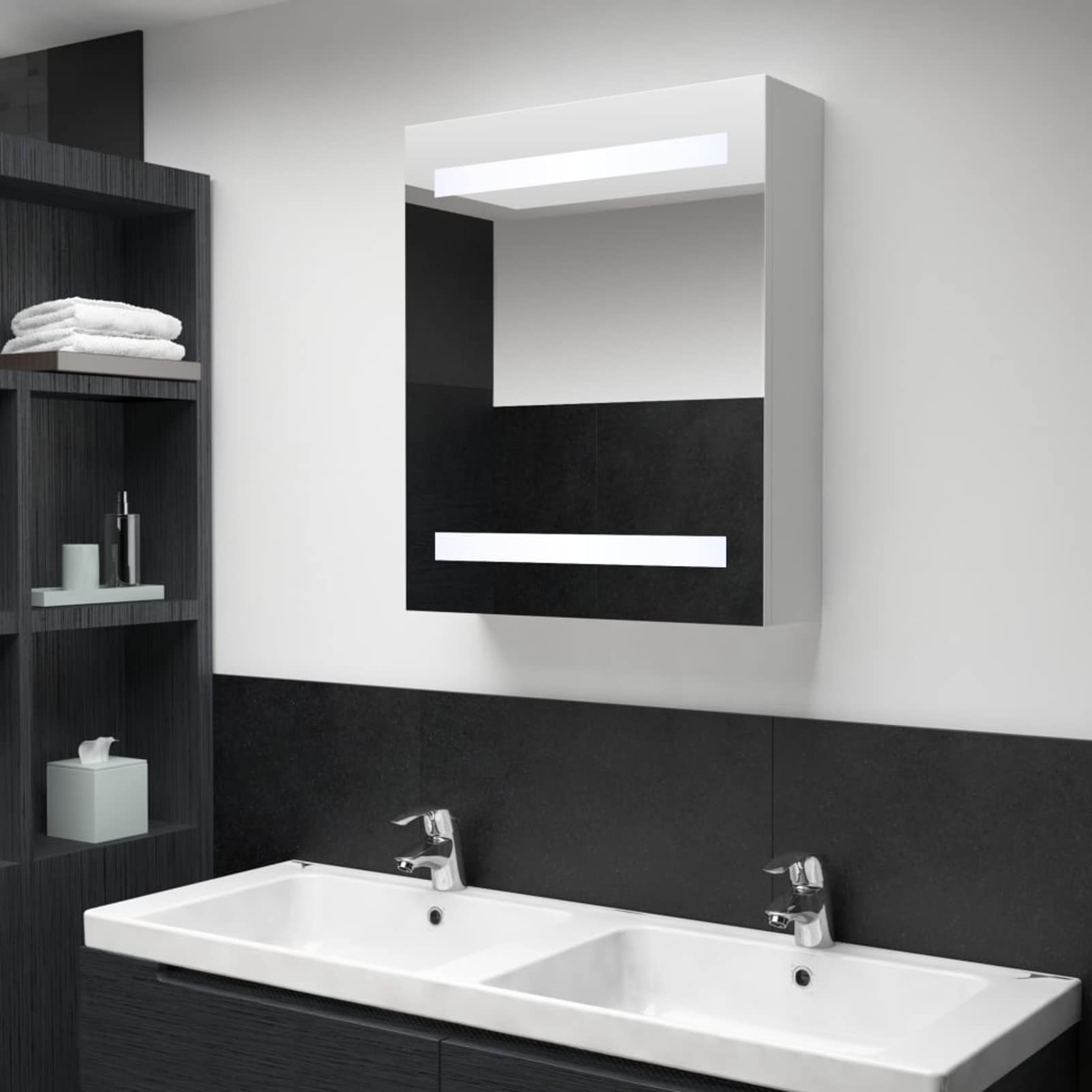 Tidyard LED Bathroom Mirror Cabinet with Shelves - Wall Mounted Storage Cabinet for Bathroom, Living Room & Bedroom - MDF Home Furniture 19.7