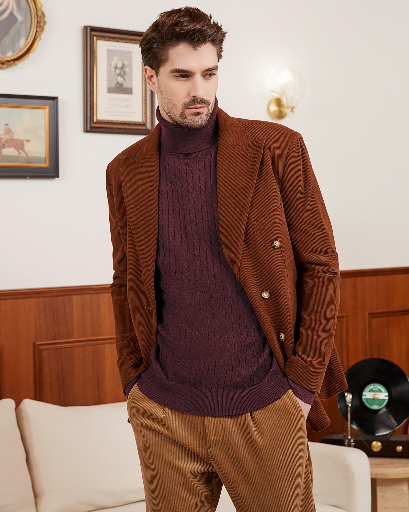 Kallspin Men's Lightweight Wool Blend Cable-Knit Turtle Neck Pullover Sweater - Warm Winter Casual Wear for Office & Outdoor Activities