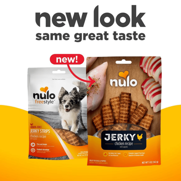 Nulo Freestyle Chicken Recipe with Apples Jerky Strips Dog Treats - Grain-Free, High-Protein Training Snacks for Small & Large Dogs - Perfect for Outdoor Adventures & Reward-Based Training
