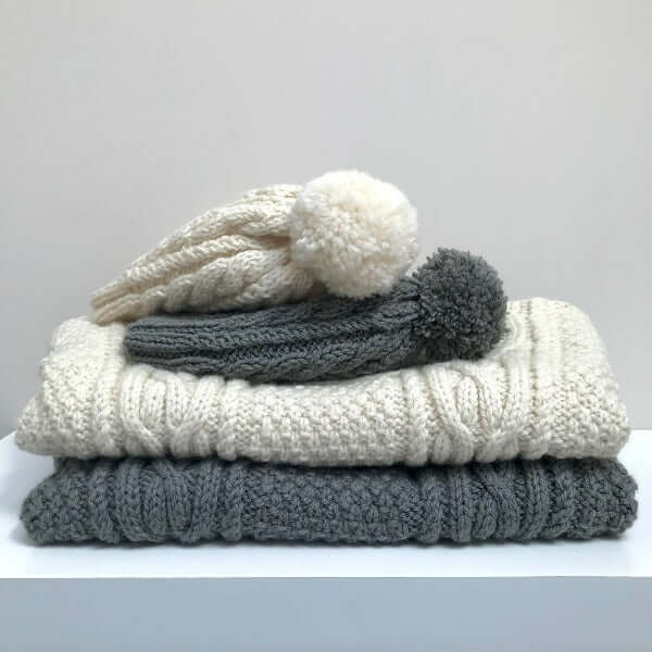 Warm Aran Jumper & Cable Knit Hat Set - Soft Wool Sweater & Beanie for Men & Women - Perfect for Winter, Fall & Outdoor Activities
