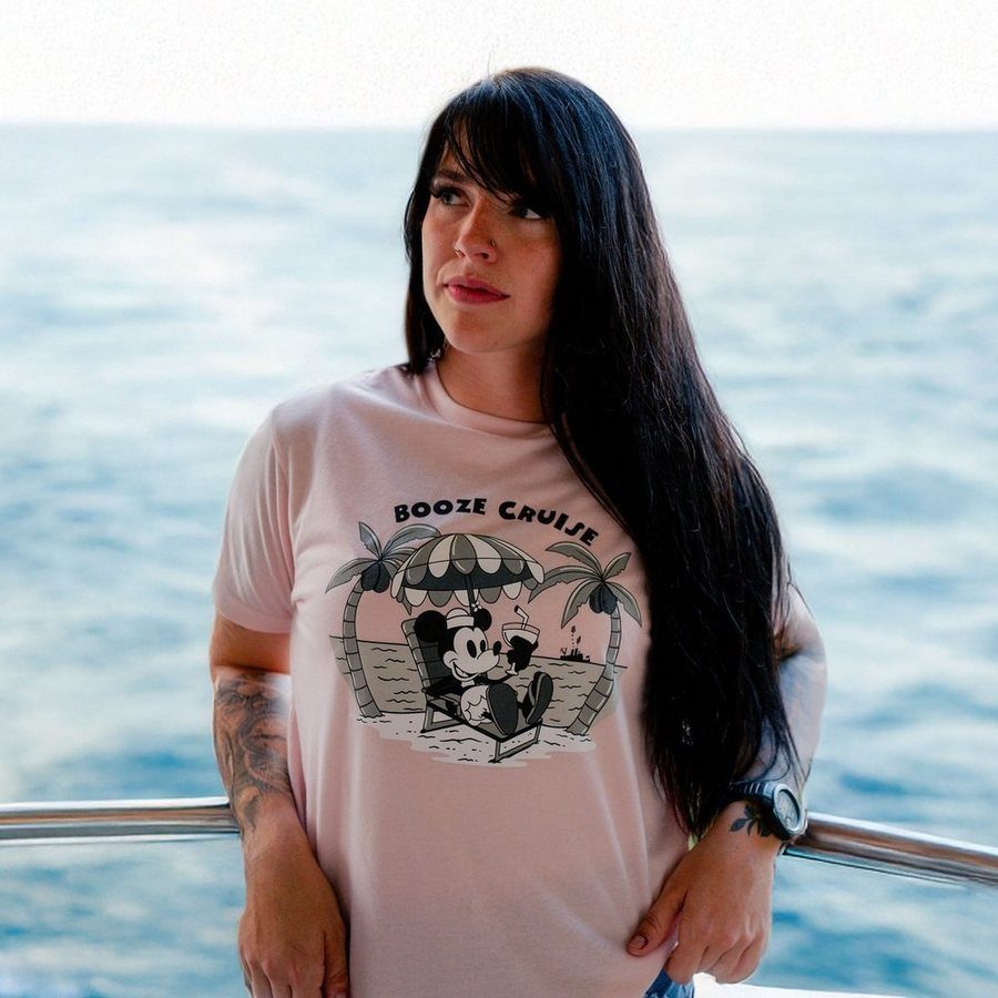Women's Booze Cruise Boyfriend Fit T-Shirt - Light Pink | Comfortable Casual Tee for Beach Parties, Girls Night Out & Summer Vacations