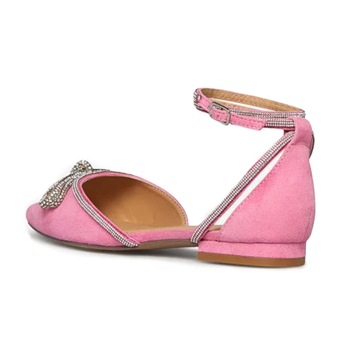 FSJ Women's Pointed Toe Low Heel Ballet Flats - Comfortable D'Orsay Dress Shoes with Rhinestone Bow & Ankle Strap for Office, Wedding & Casual Wear (US Size 4-15) | Elegant & Versatile for Work, Parties & Special Occasions