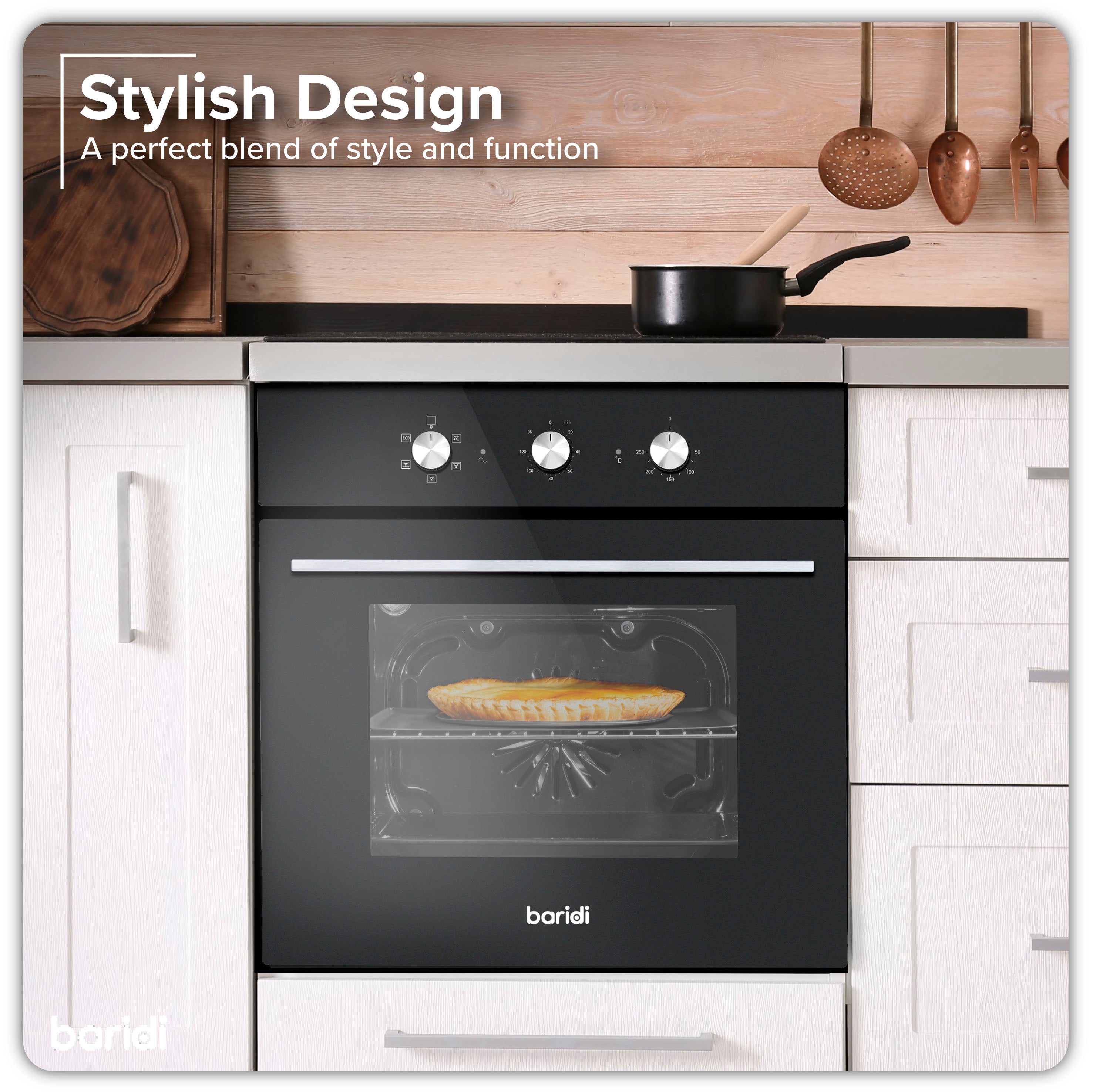 Baridi 60cm Built-In 5 Function Fan Assisted Electric Oven with Timer - 55L Capacity, Black (DH110) - Perfect for Baking, Roasting & Grilling in Modern Kitchens