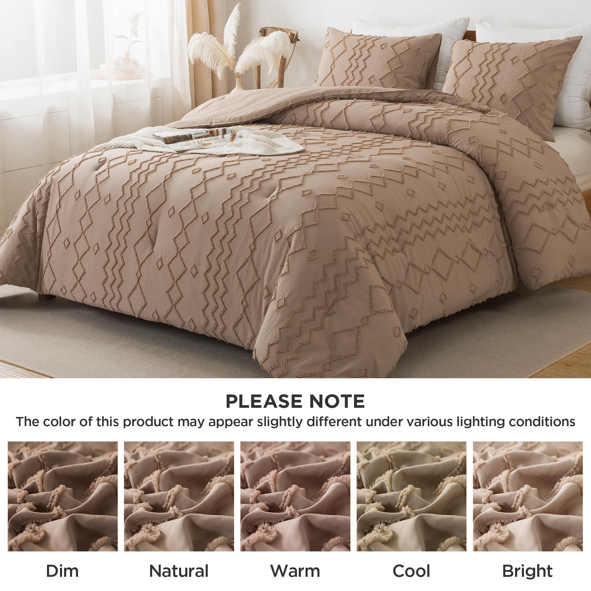 **Andency Taupe Tufted Comforter Set King (104x90 Inches) – 3-Piece Boho Farmhouse Bedding with Geometric Design, Soft Microfiber Down Alternative – Perfect for Cozy Bedrooms & Guest Rooms**
