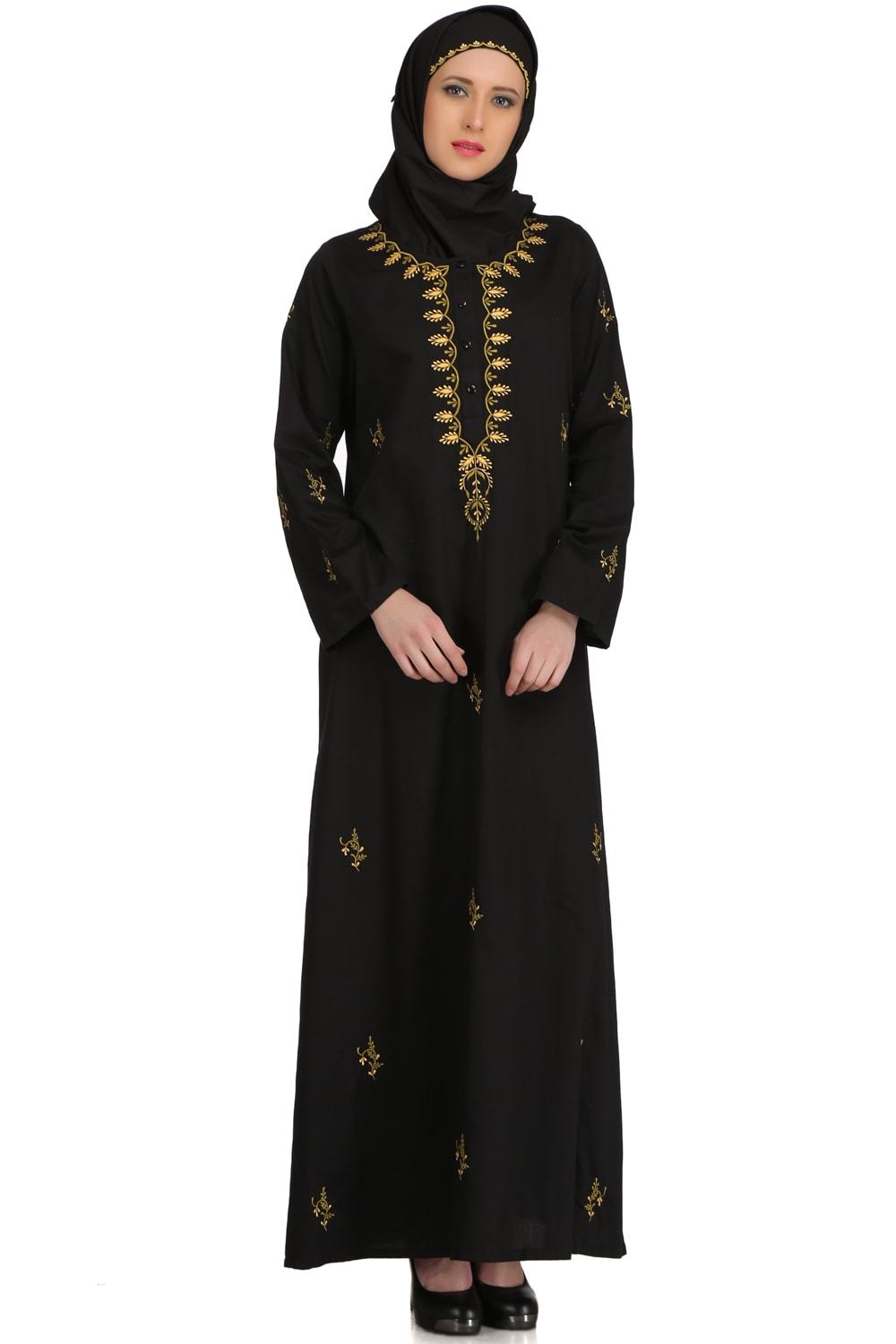 Stylish Black Cotton Abaya for Women - Modest Islamic Dress - Perfect for Prayer, Mosque & Everyday Wear