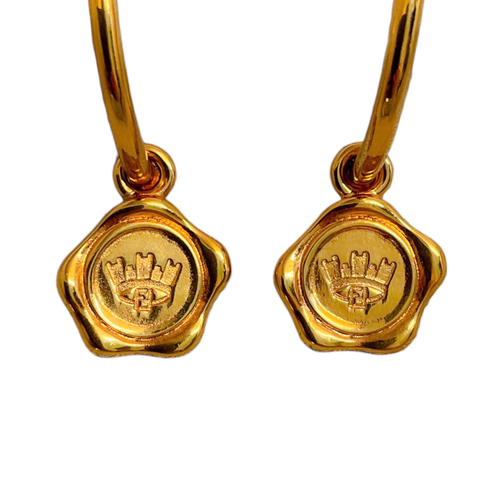 Vintage Fendi Gold Plated Hoop Charm Earrings for Women - Luxury Designer Jewelry for Parties, Weddings & Special Occasions