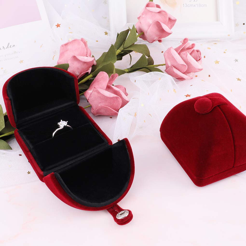 Velvet Flocked Jewelry Display Box - Rolin Roly Ring Gift Box for Wedding, Engagement, Birthday & Anniversary - Soft Jewelry Storage with Wine Red Color - Perfect for Proposals, Bridal Showers & Special Occasions