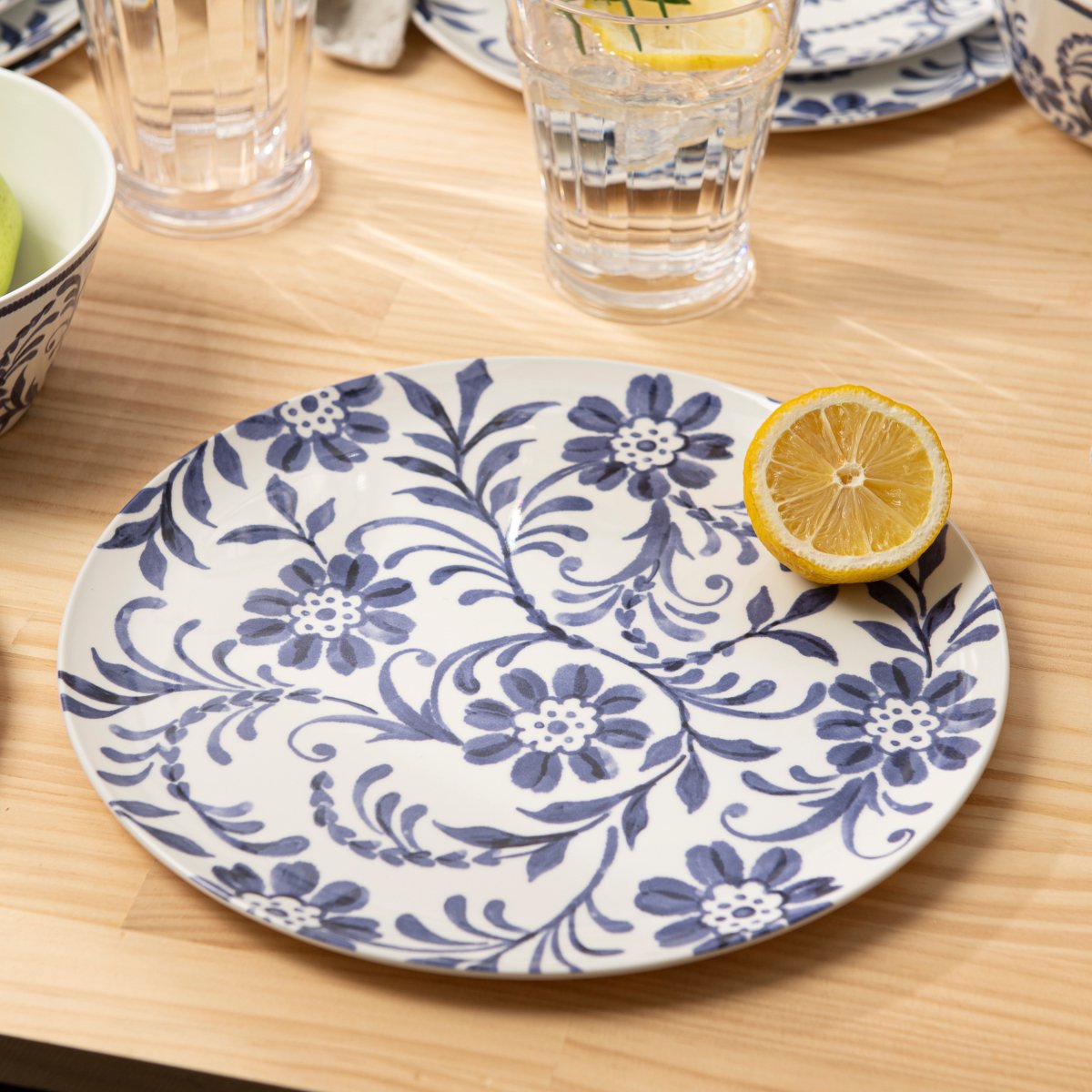 12-Piece Outdoor Dinnerware Set - Indigo Floral Design for Picnics, BBQs, and Garden Parties