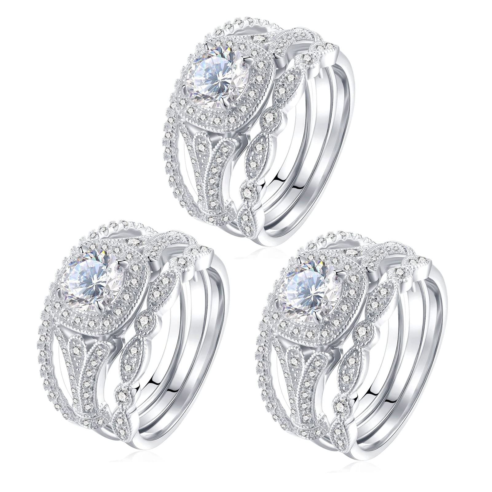 3Pcs Women's Rings Set - Elegant Shiny Wedding Bands for Engagement, Anniversary & Bridal Jewelry - Perfect as Promise Rings, Gift for Her & Special Occasions