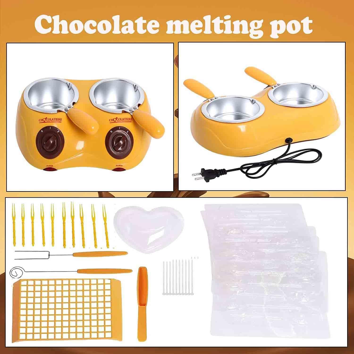 Electric Chocolate Melting Pot for DIY Candy, Butter & Cheese - Fondue Warmer with Tools & Molds - Perfect for Homemade Treats, Parties & Gifts (Yellow)