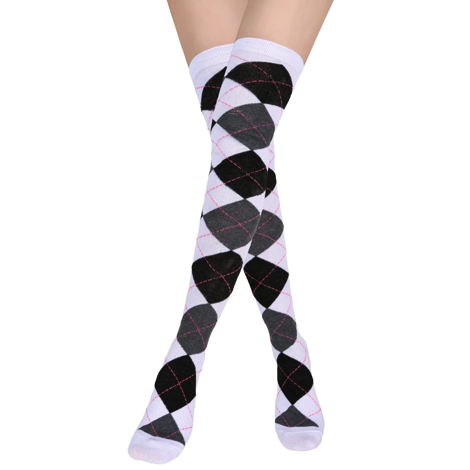Benefeet Women's Thigh High Argyle Socks - Fun Striped Over Knee Stockings for Party & Cosplay