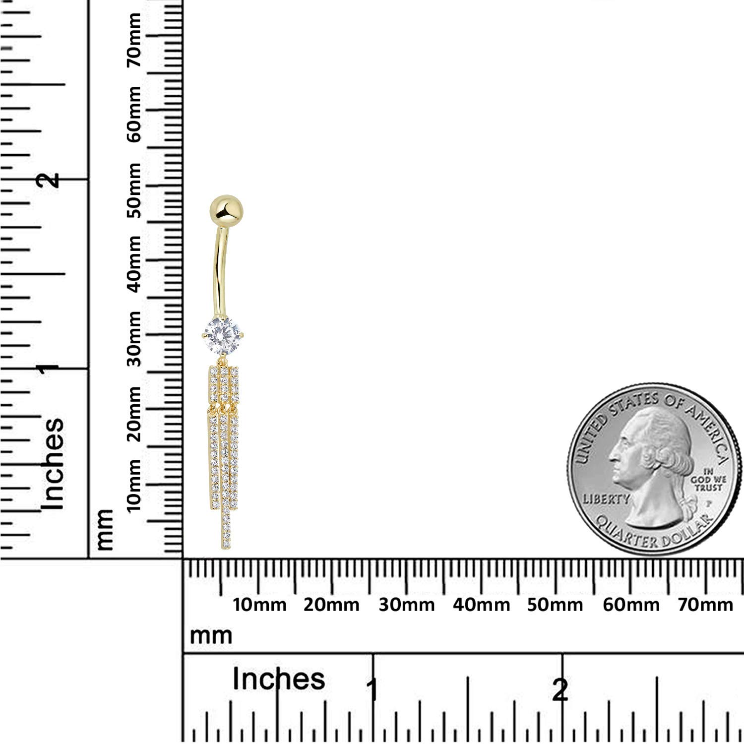 AVORA 10K Gold Plated CZ Belly Button Ring - 14G Tassel Dangle Navel Piercing Jewelry for Women | Perfect for Beach, Pool Parties & Summer Outfits