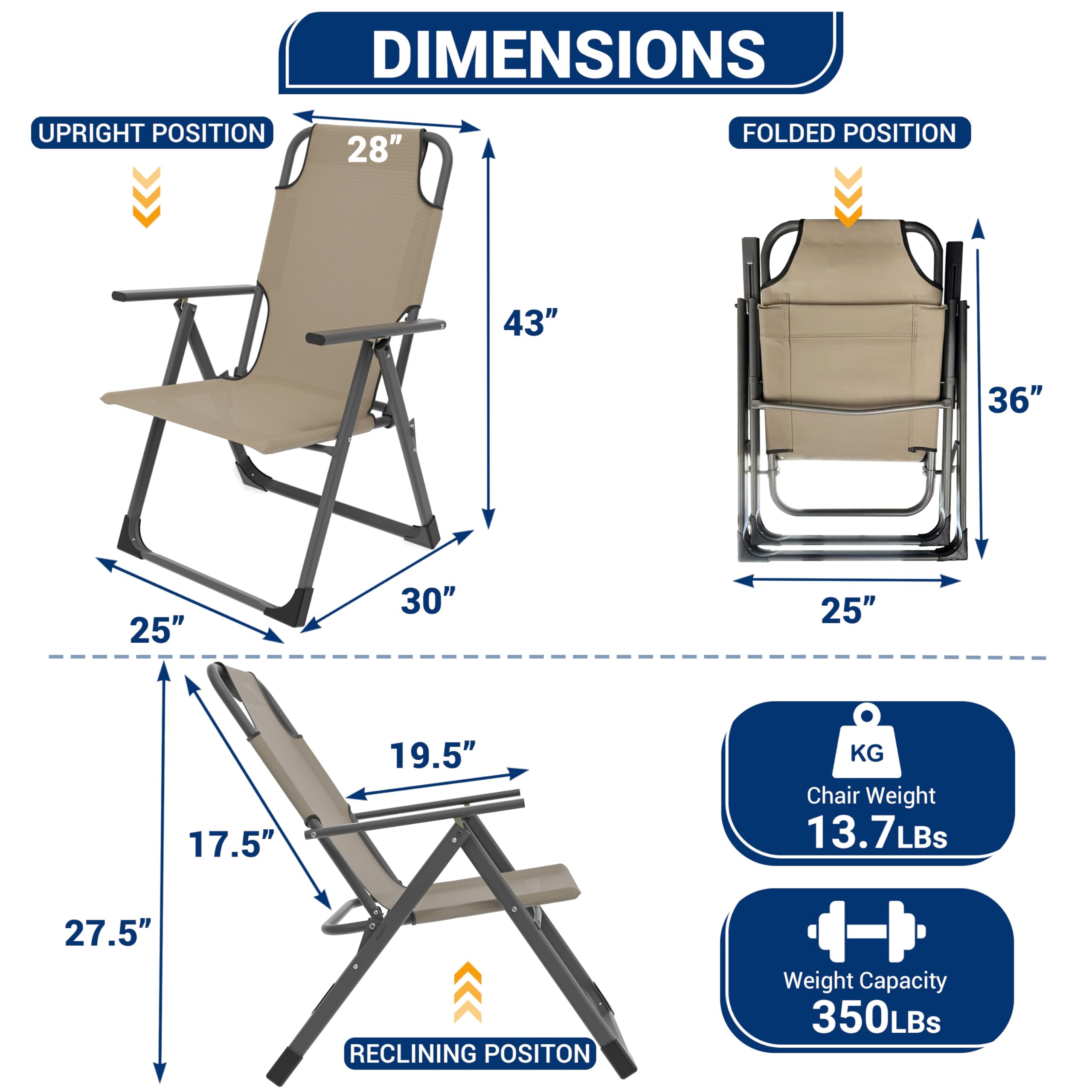 UDPATIO 2-Piece Outdoor Dining Chairs Set - Heavy Duty 300LB Weight Capacity - Weather-Resistant Beige Patio Furniture for Garden, Backyard, Poolside & Restaurant Use