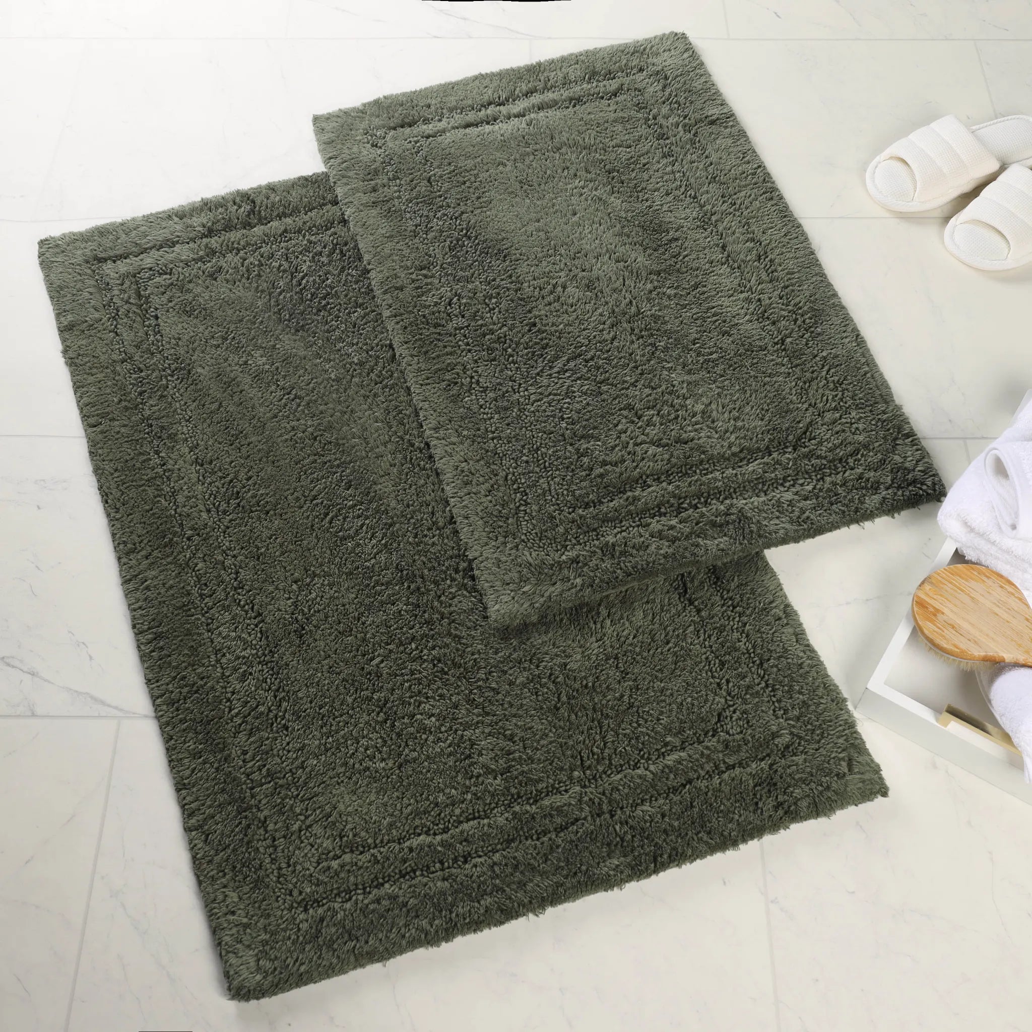 Non-Slip Cotton Bathroom Rug Set - 2 Piece Washable Absorbent Bath Mat with Anti-Skid Backing for Bathroom, Shower & Vanity Area