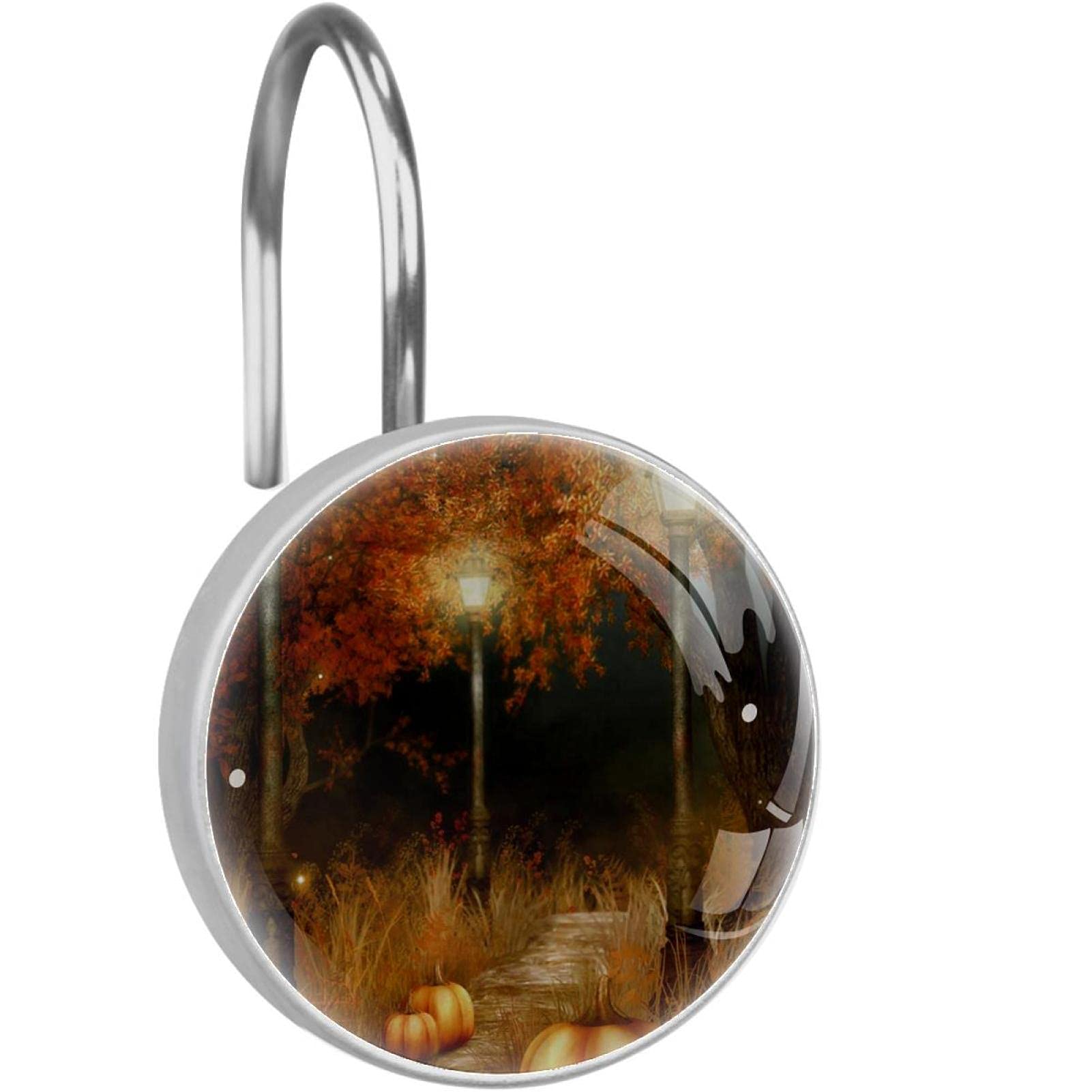 12PCS Thanksgiving Harvest Pumpkin Shower Curtain Hooks Rings - Fall Tree Themed Bathroom Accessories, Decorative Resin Shower Hooks for Rods & Curtains - Perfect for Autumn Decor, Thanksgiving Bathroom Upgrade & Seasonal Home Styling