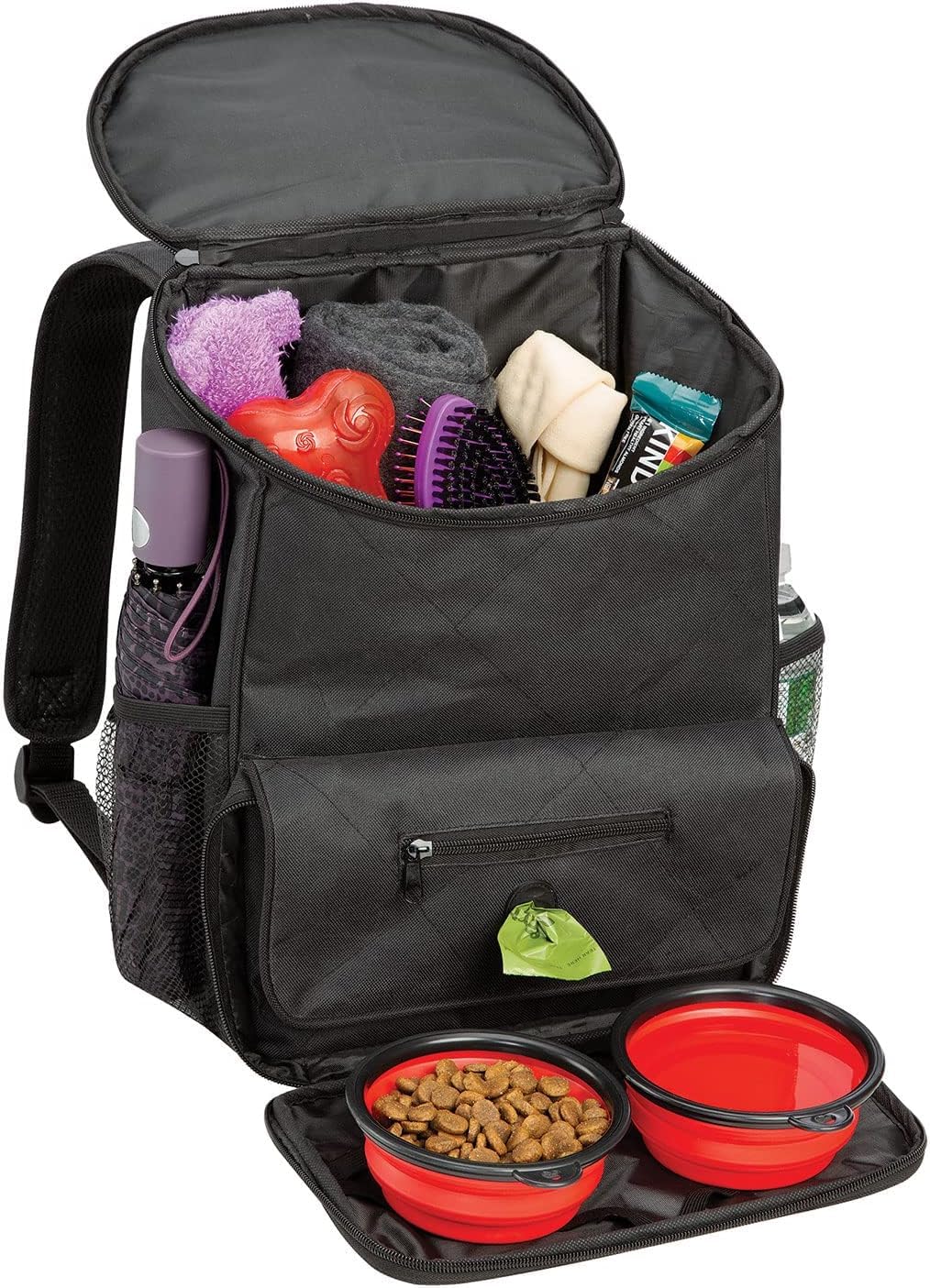 Etna Pet Travel Backpack - 5-Piece Cat & Dog Food Storage Set with Collapsible Bowls & Poop Bag Dispenser | Portable Pet Carrier for Hiking, Camping & Road Trips