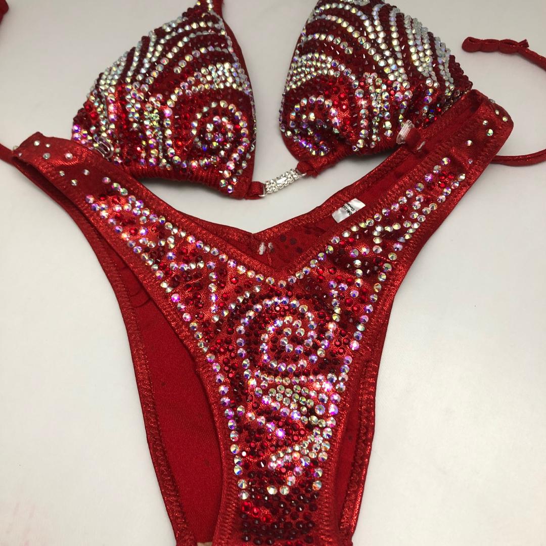 Vampire Red Bikini for NPC IFBB Physique & Figure Competitions - Sexy Competition Swimwear for Bodybuilding & Fitness Shows