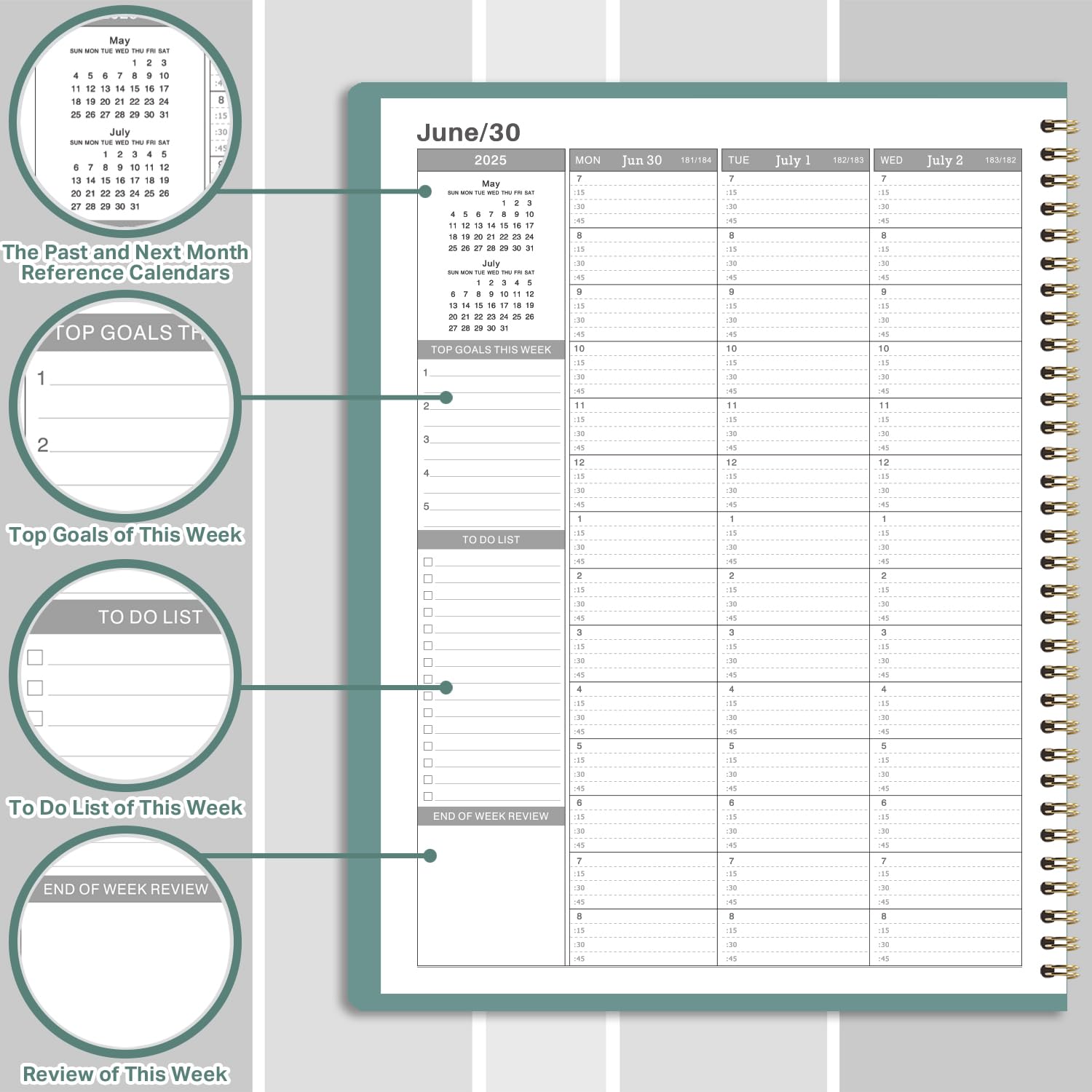 2025-2026 Academic Planner - July 2025 to June 2026 Appointment Book, A4 Weekly & Hourly Planner with 15-Minute Time Slots, Soft Leather Cover (21.8 x 29 cm) - Perfect for Students, Teachers & Professionals