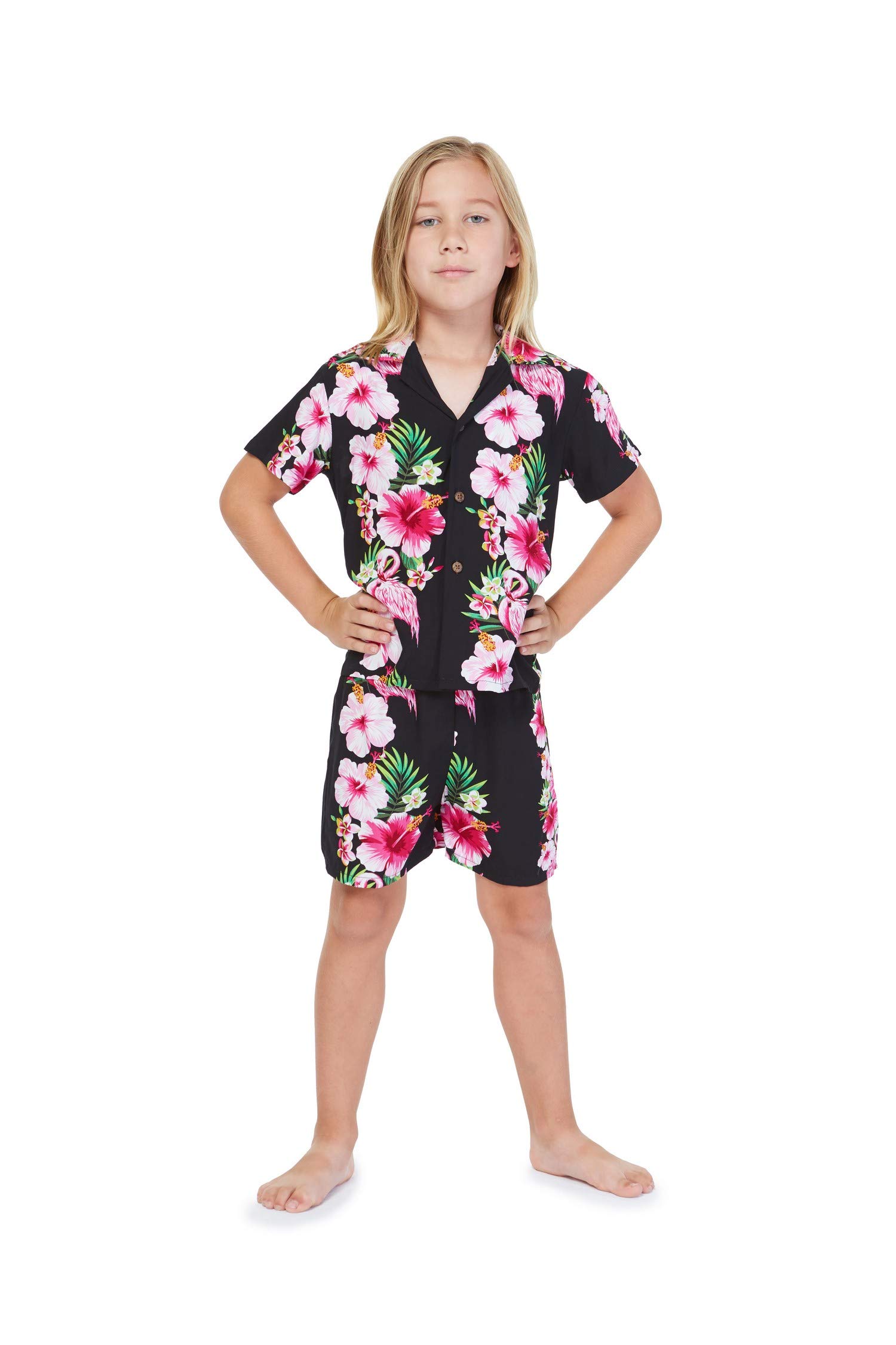 Matching Mother and Son Hawaiian Luau Outfits - Pink Hibiscus Vine Aloha Shirts for Family Beach Vacation & Summer Party