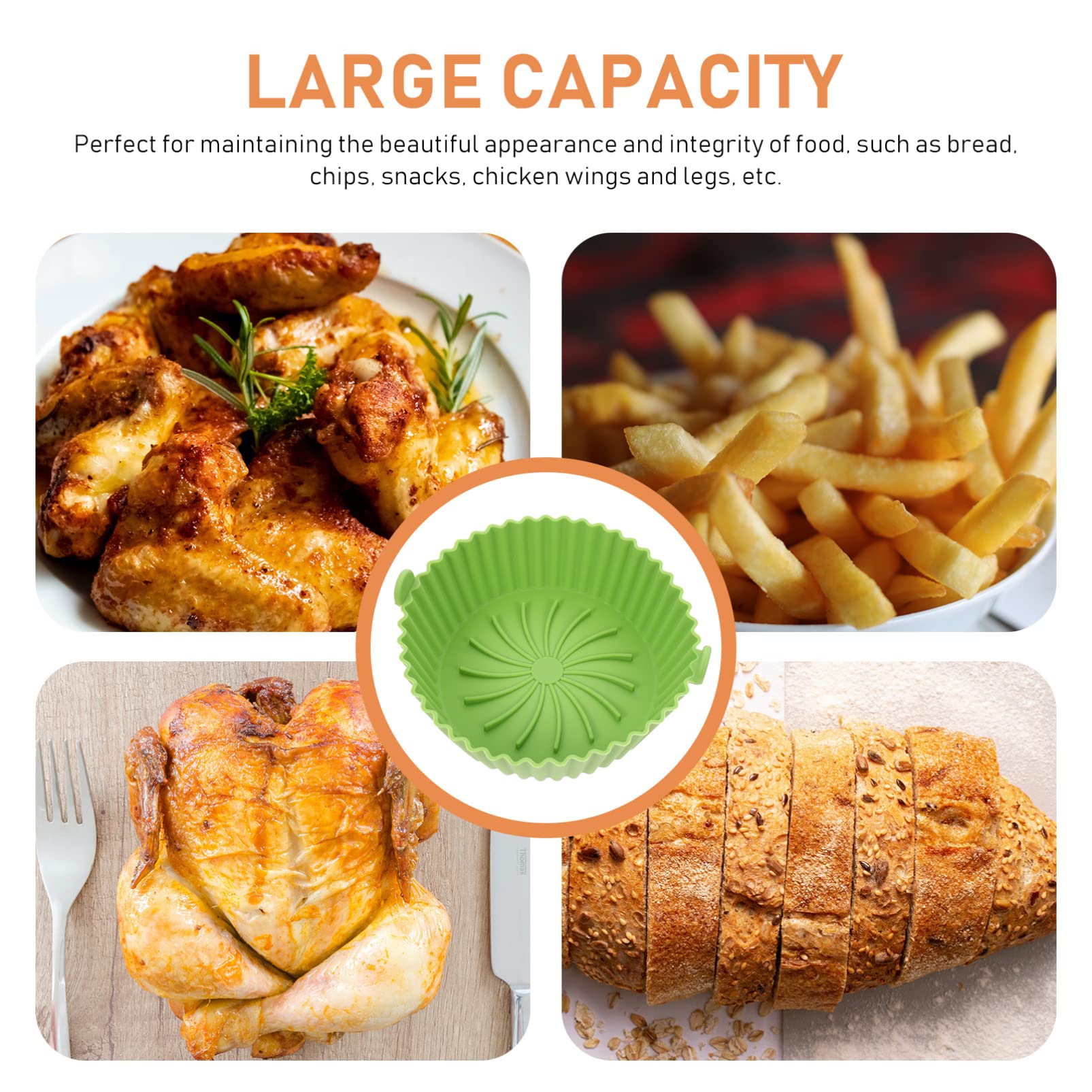 DOITOOL Air Fryer Accessories Set - 8 Inch Green Silicone Baking Mat, Non-Stick Parchment Paper, Cupcake Liners & Pot Liners for Air Fryer, Oven & Microwave - Durable, Heat-Resistant & Eco-Friendly Kitchen Tools for Healthy Cooking