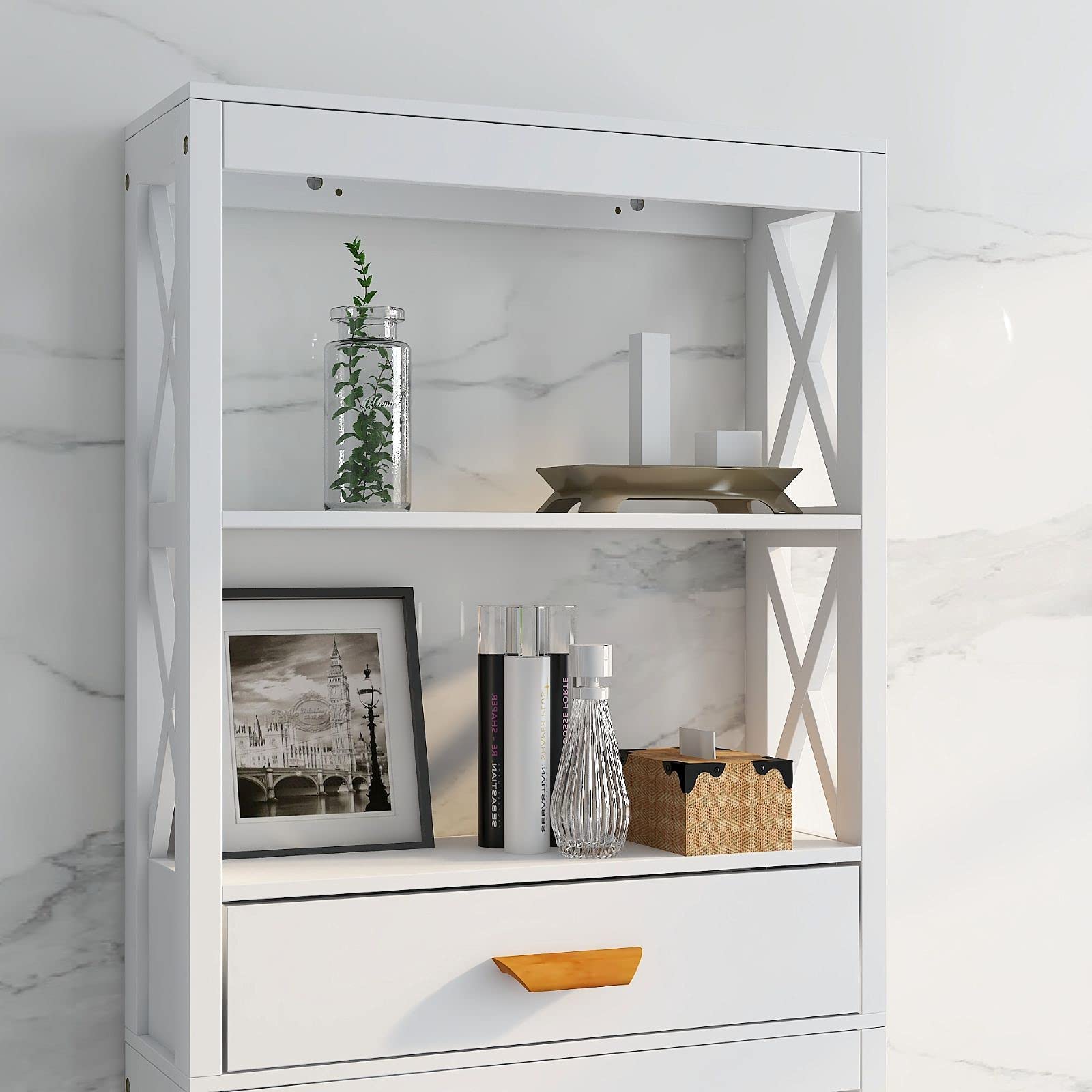 3-Tier Over-The-Toilet Storage Cabinet with Drawer - Bathroom Space Saver Organizer for Toiletries, Towels & Cosmetics - Perfect for Small Bathrooms & Apartment Living