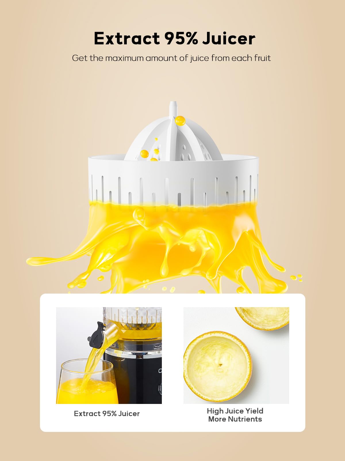 Electric Citrus Juicer - Automatic Orange, Lemon & Grapefruit Juicer with High Yield | Easy to Use & Clean | Includes Cleaning Brush | Perfect for Breakfast, Juice Bars & Healthy Lifestyles (Black)