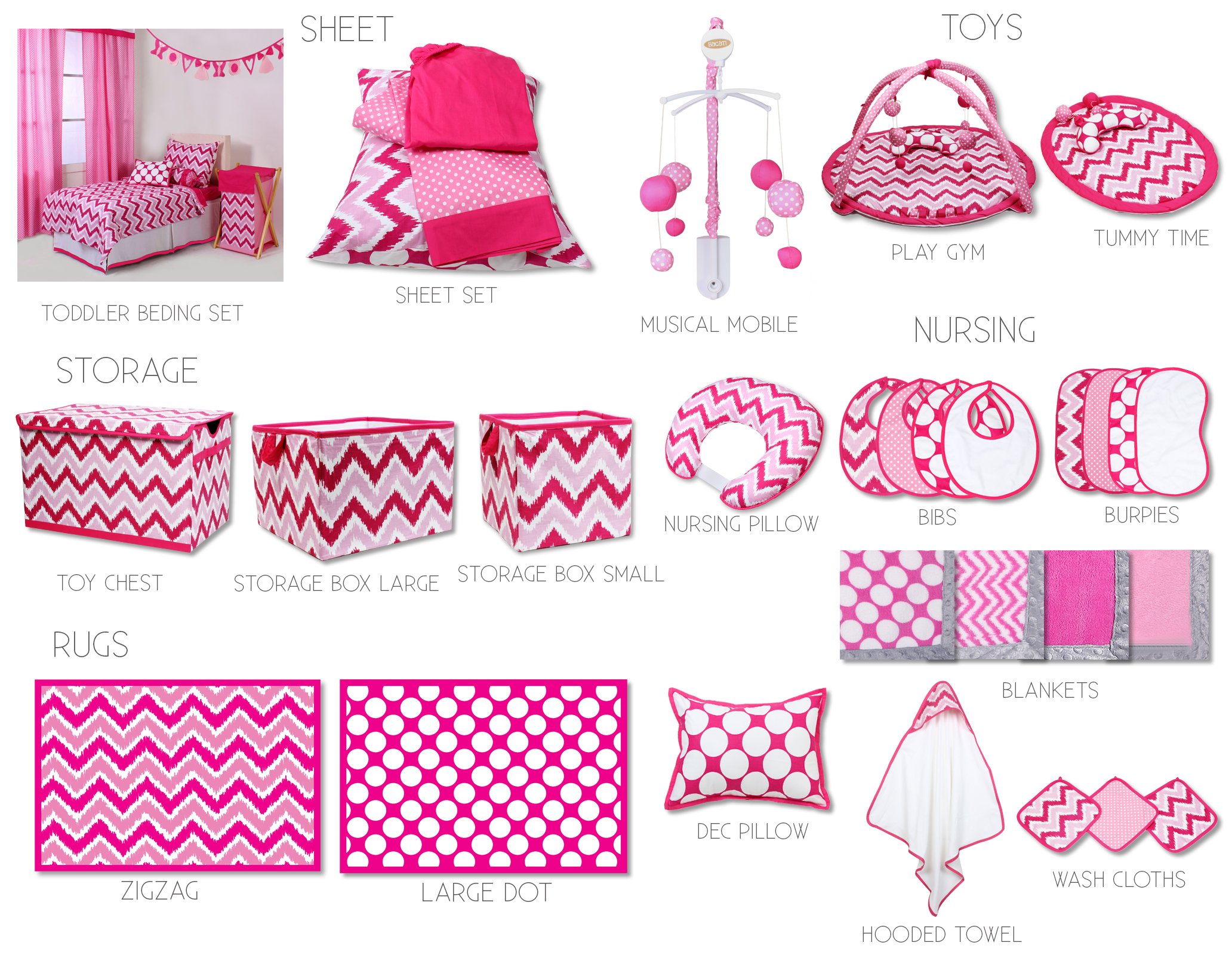 Bacati Mix N Match Ikat Zigzag Chevron Nursery Storage Basket - Pink Changing Table Organizer for Baby Diapers, Wipes & Essentials | Perfect for Nursery Decor & Baby Shower Gifts