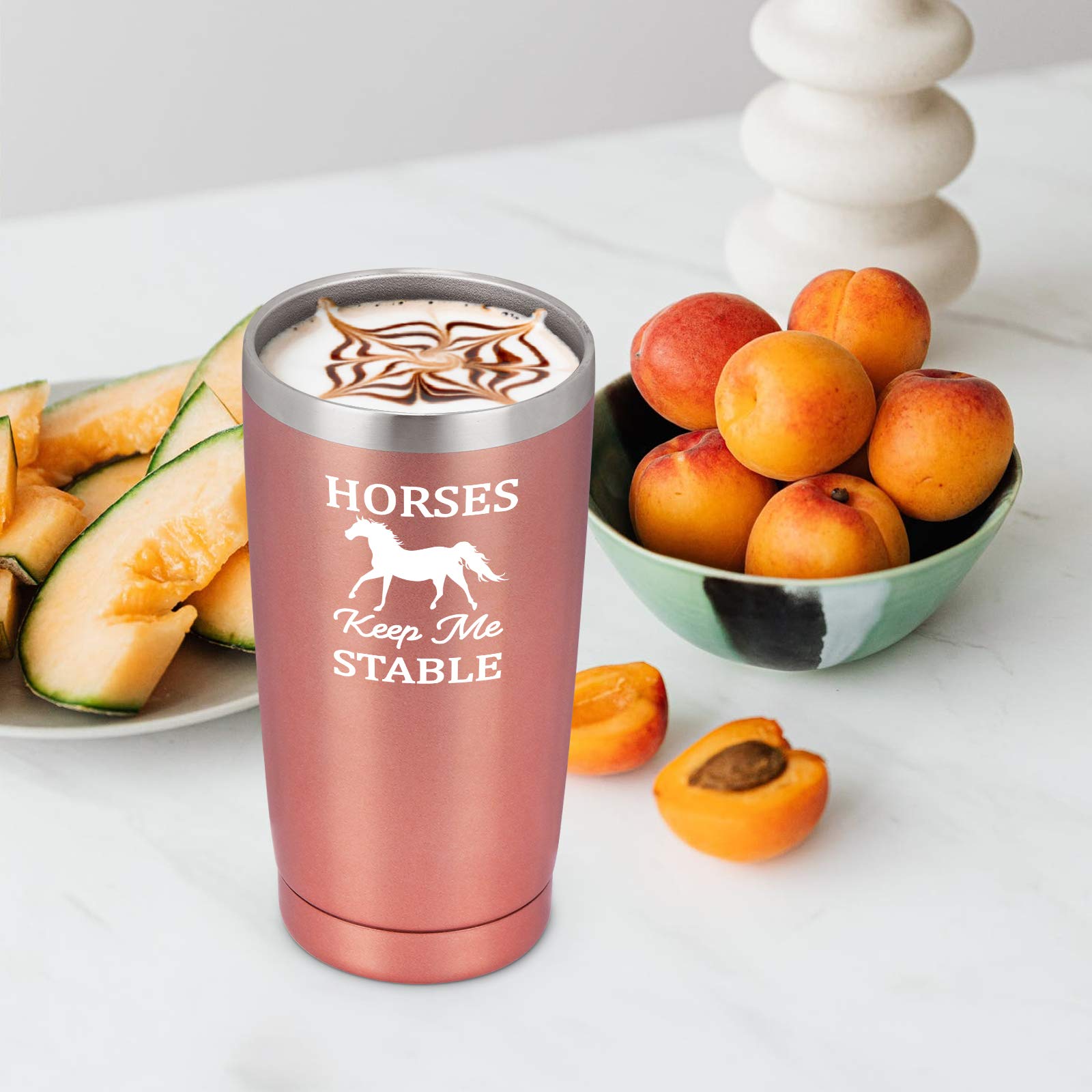 20oz Insulated Stainless Steel Travel Tumbler with Lid - Horse Lover Gift for Women, Perfect Birthday & Christmas Present for Mom, Sister, Friends - Rose Gold Horse Design - Ideal for Riding, Stable Visits & Outdoor Adventures