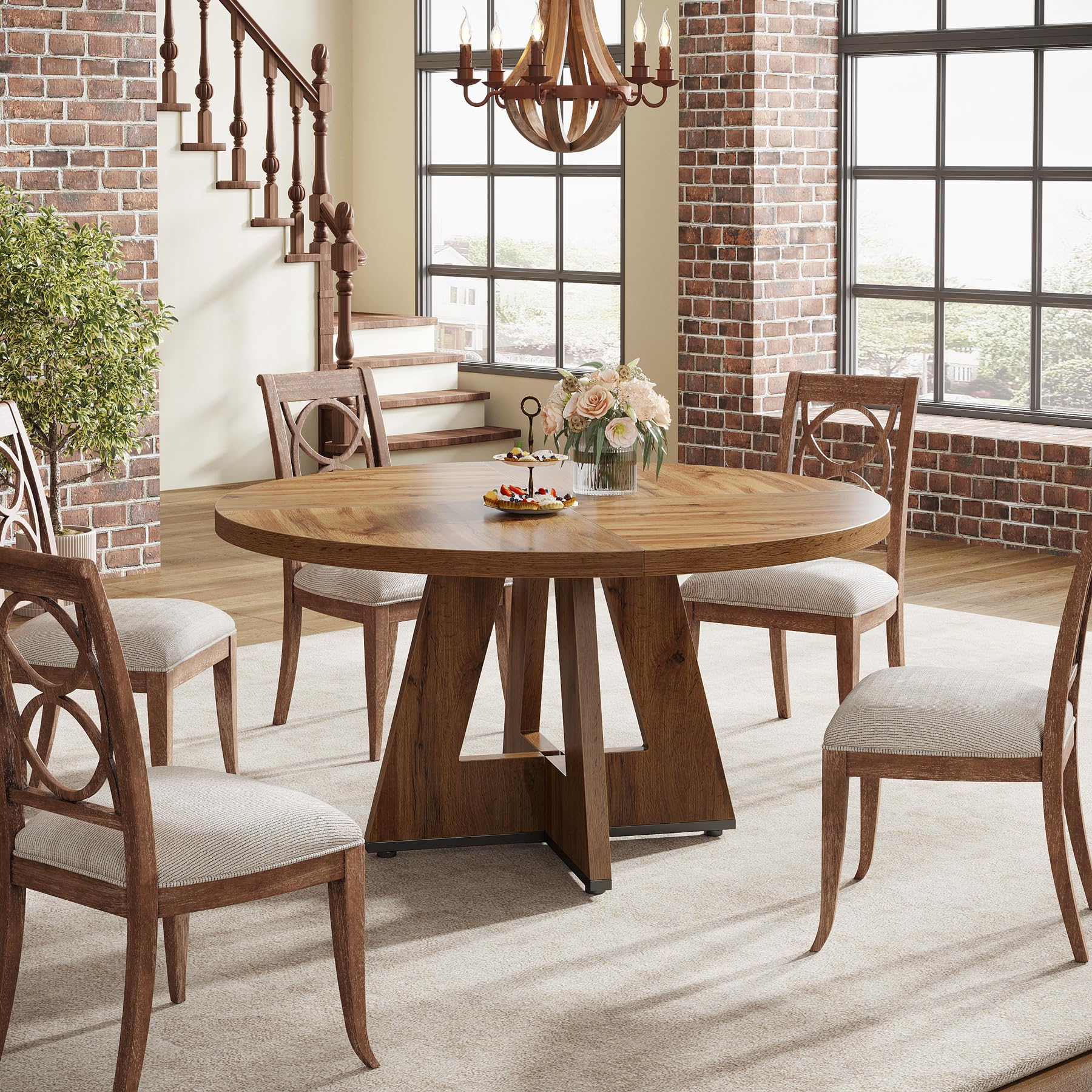 Tribesigns 47 Inch Round Farmhouse Dining Table - Rustic Wooden Dinner Table for 4, Perfect for Home Dining Room & Living Room | Ideal for Family Meals, Entertaining Guests & Cozy Gatherings