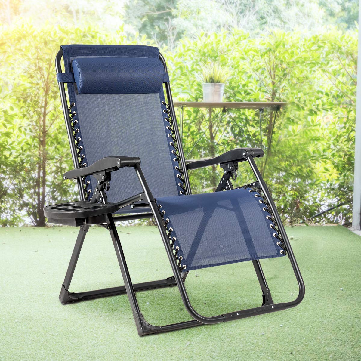 SAFSTAR Zero Gravity Chair Set of 2 - Heavy Duty 500lbs Capacity Reclining Lounge Chairs with Cup Holder & Detachable Pillow, Adjustable Folding Outdoor Patio Chairs for Backyard, Beach, Camping, Poolside Relaxation (Navy Blue)