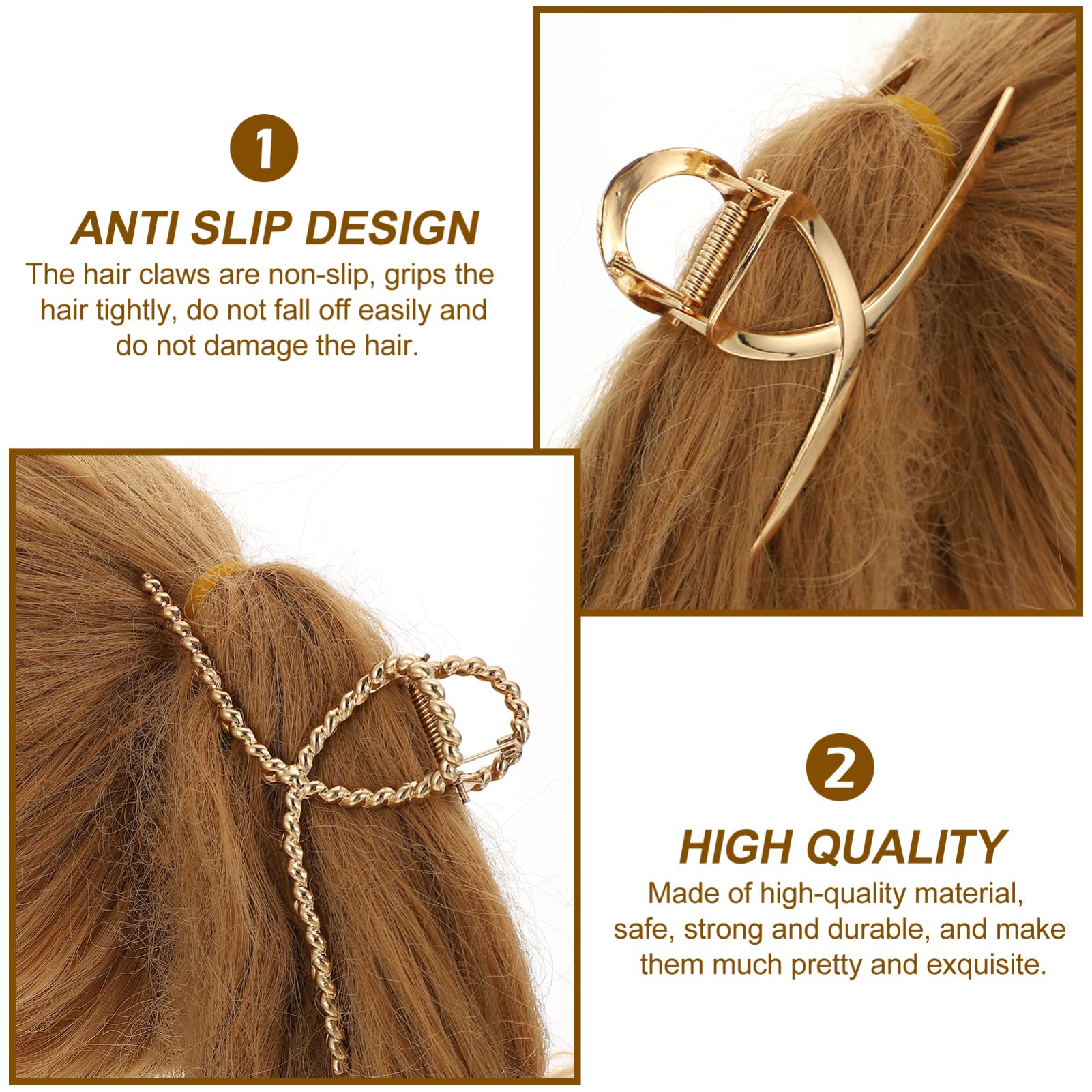 5pcs Large Metal Hair Claw Clips - Alloy Hollow Hair Clasps for Women, Strong Hold Hair Clamps, Barrettes & Jaw Clips for Thick Hair - Perfect for Updos, Ponytails & Everyday Hairstyles
