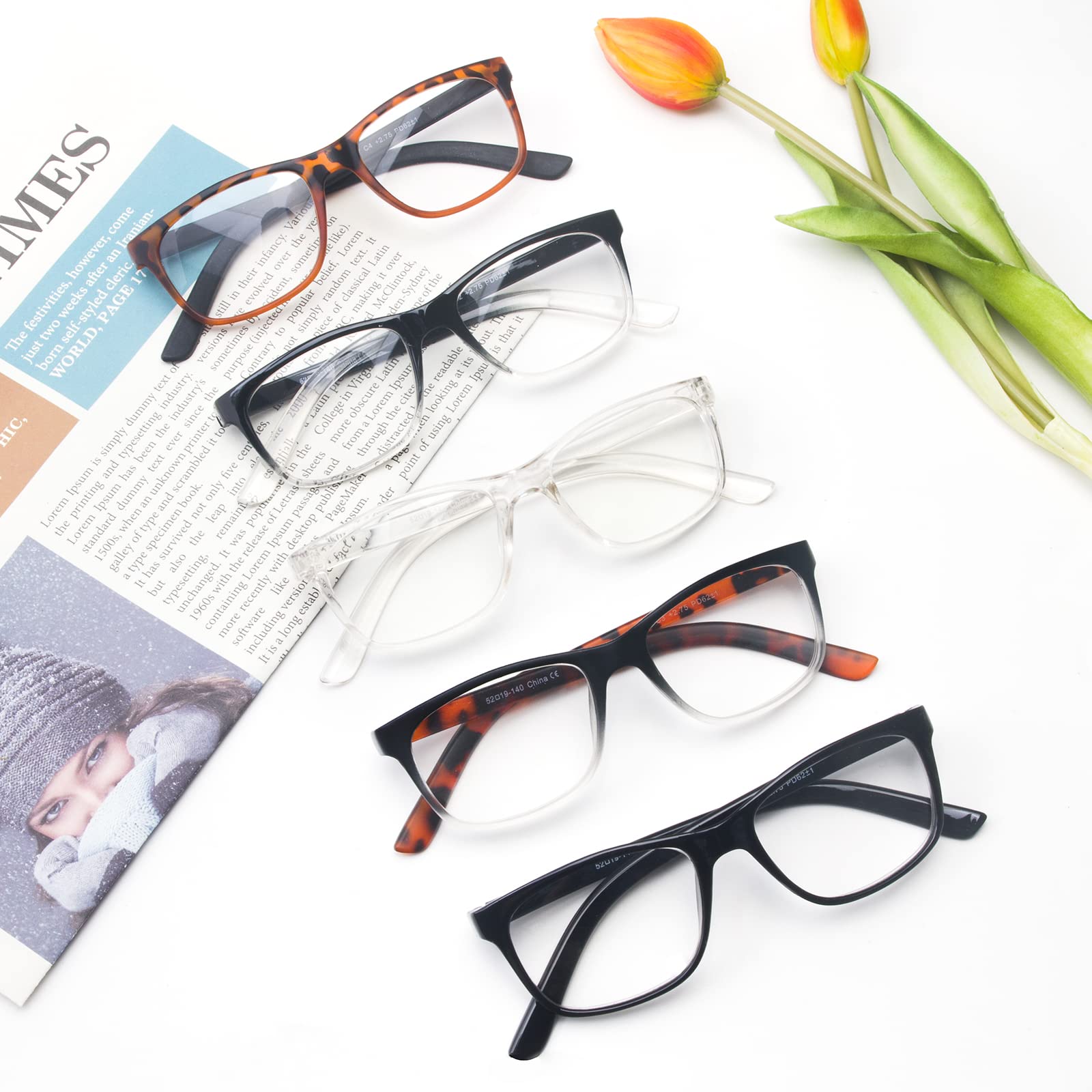 5 Pack Blue Light Blocking Reading Glasses - Anti Eyestrain Computer Glasses for Men & Women - Reduce Eye Fatigue for Office Work, Gaming & Screen Time