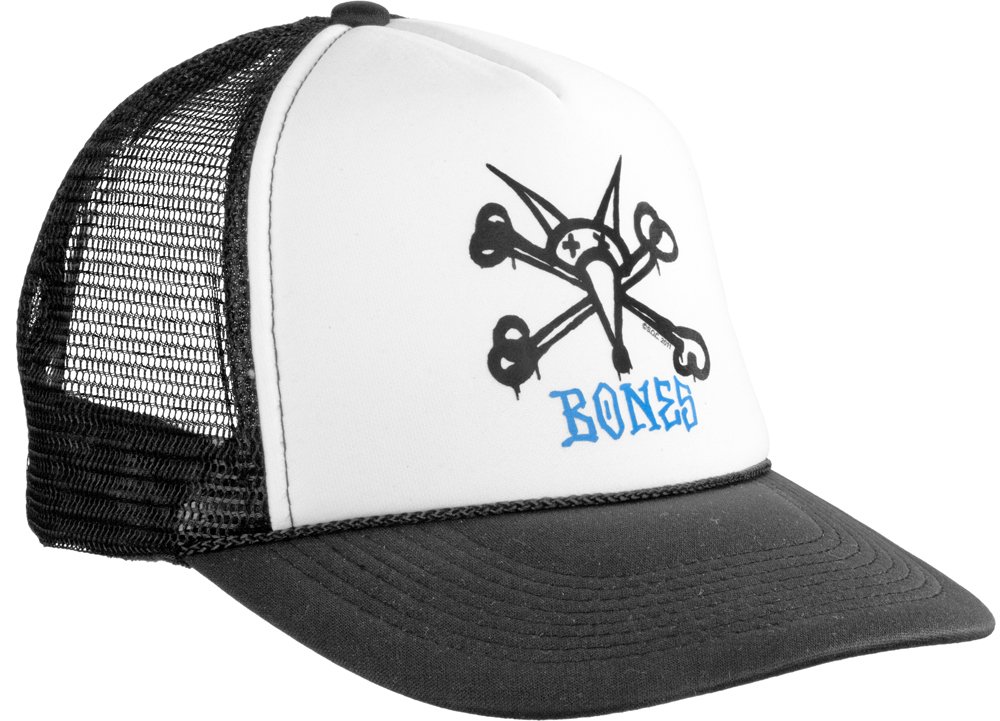 BONES Wheels Mesh Rat Bones Hat - Black & White Adjustable Snapback for Skateboarding, Streetwear & Casual Fashion