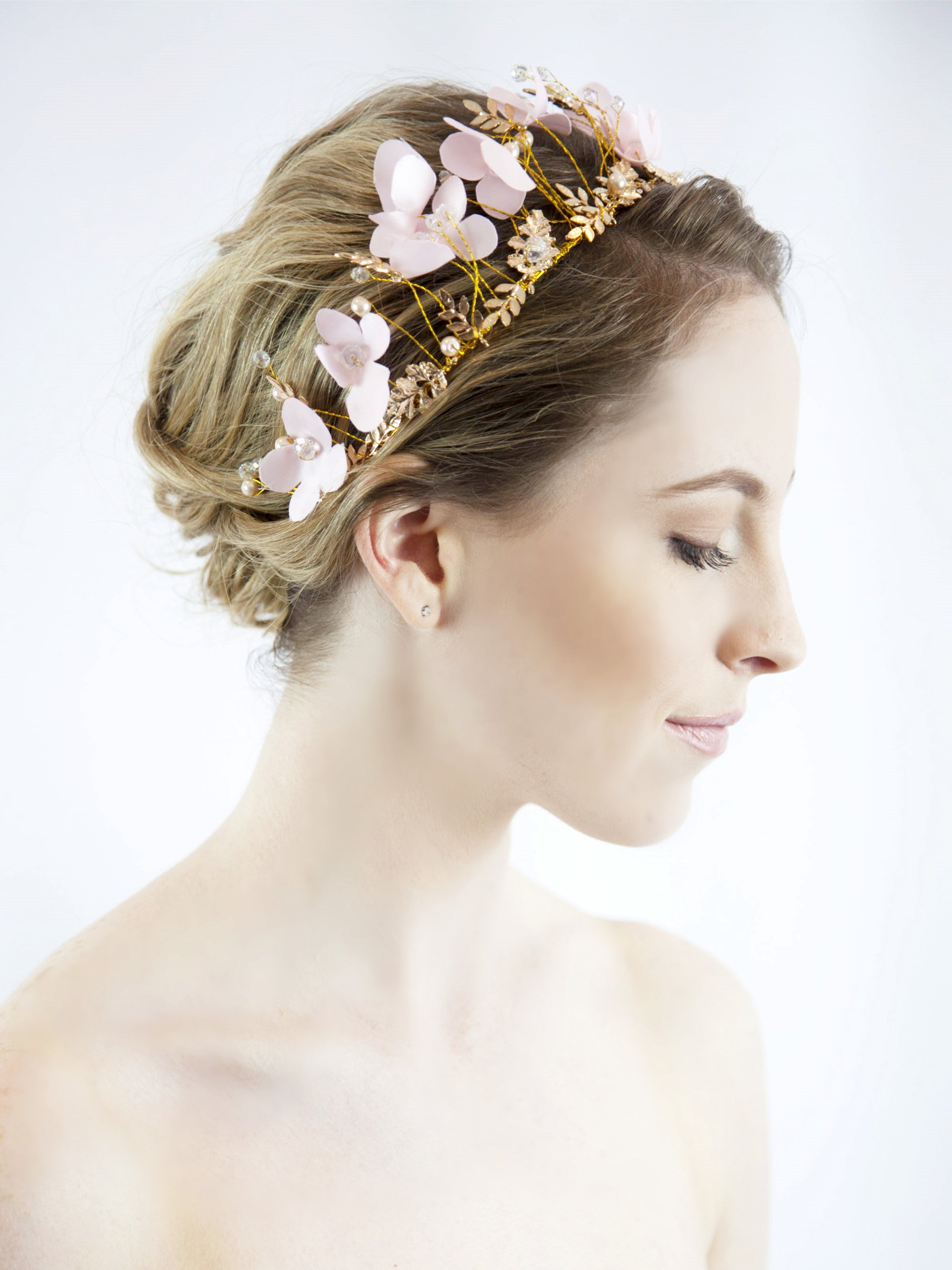 Elegant Pink Floral Wedding Wreath - Bridal Hair Crown for Boho Brides, Garden Weddings & Spring Photo Shoots
