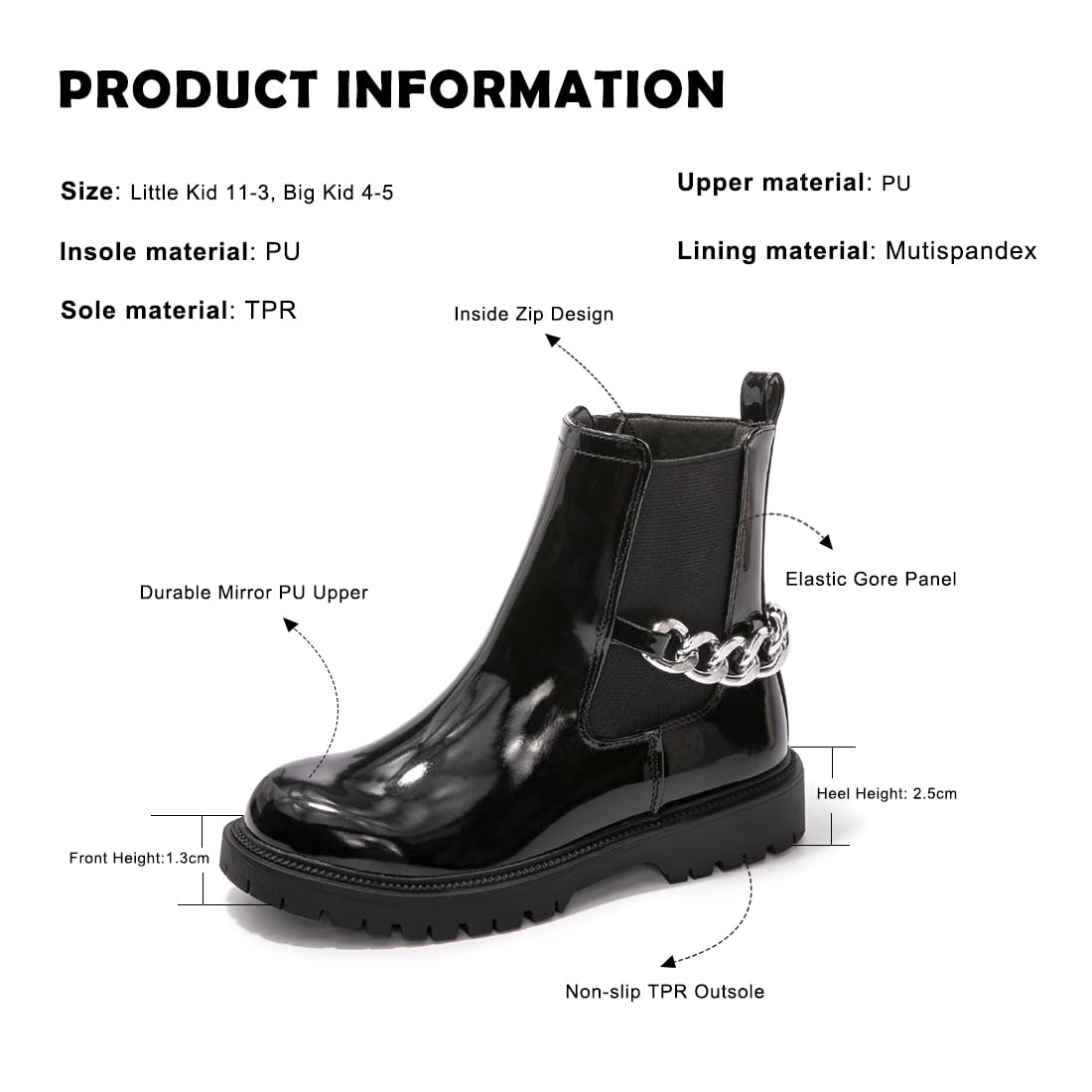 FunkyMonkey Girls' Faux Leather Ankle Boots with Side Zipper - Black, White & Nude Colors for Little & Big Kids | Stylish School, Party & Everyday Fashion Footwear