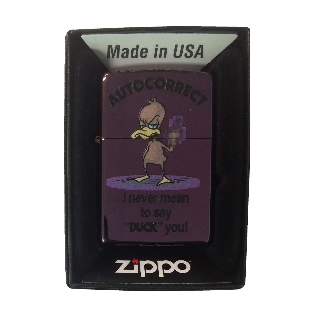 Zippo Custom Windproof Lighter - Abyss Purple Auto Correct Duck Design for Outdoor Camping, Smoking & Collectibles