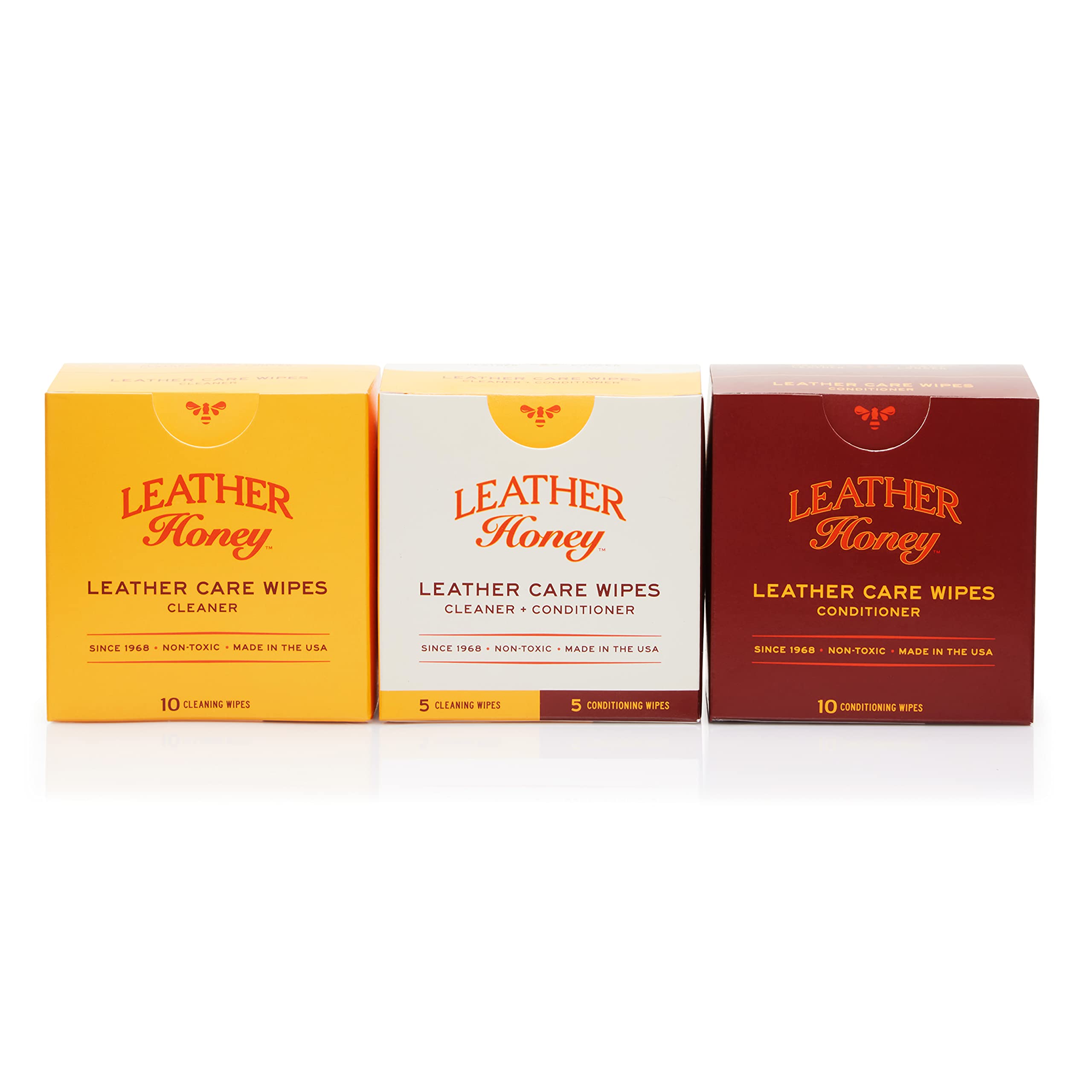 Leather Honey Conditioning & Cleaning Wipes Combo - Leather Care Kit for Furniture, Car Seats & Bags | Premium Leather Cleaner & Conditioner Wipes Set