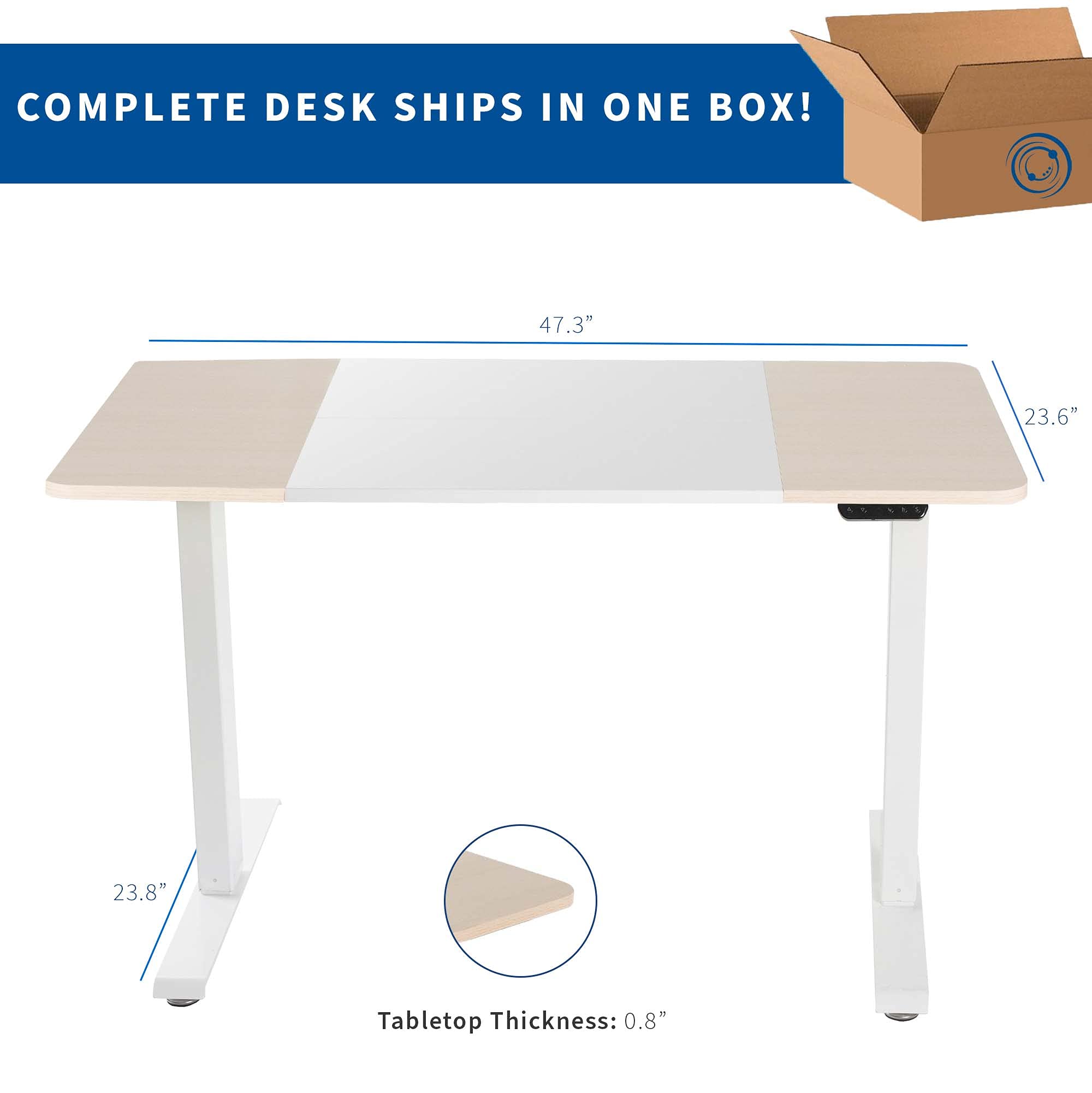 VIVO Electric Height Adjustable Standing Desk 47 x 24 Inches, Sit Stand Desk with Memory Controller, White & Light Wood (DESK-E144WC) - Perfect for Home Office, Gaming & Workspace Ergonomics