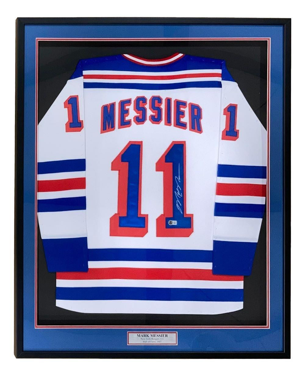Mark Messier Autographed New York Rangers Framed White Hockey Jersey - Signed Memorabilia for Sports Fans & Collectors - Perfect for Man Cave, Sports Bar, or Gift for Hockey Enthusiasts