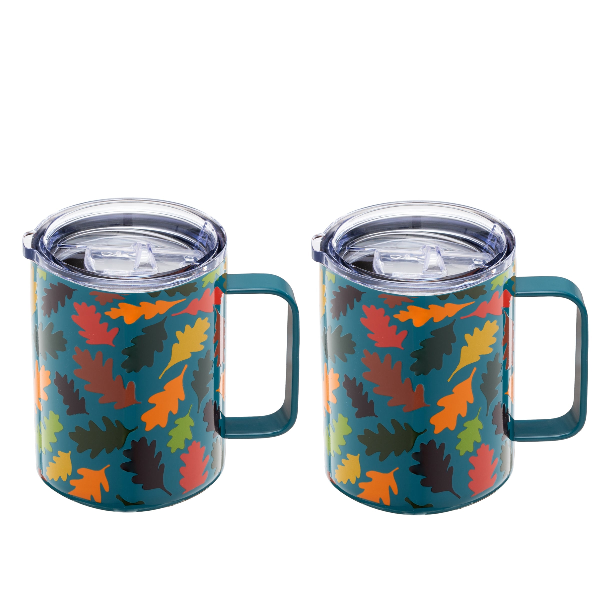 Premium Teal Falling Leaves Coffee Mugs Set of 2 - Ceramic Autumn Themed Cups for Hot Beverages - Perfect for Fall Mornings, Cozy Home Decor & Thanksgiving Gifts