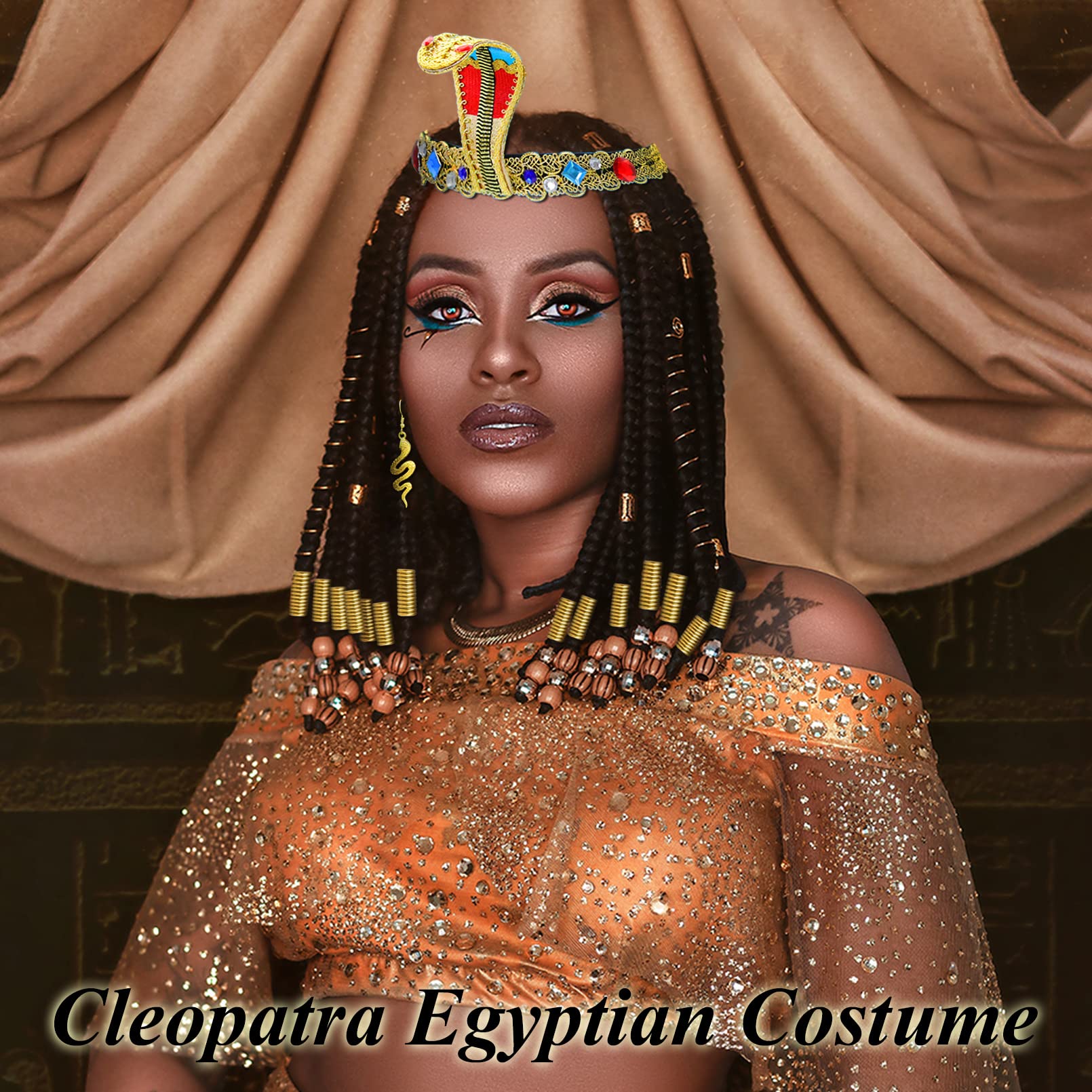 25Pcs Egyptian Cleopatra Costume Accessories Set - Golden Snake Headpiece, Arm Cuffs & Earrings for Cosplay, Halloween & Themed Parties | Vintage Pharaoh Jewelry Collection