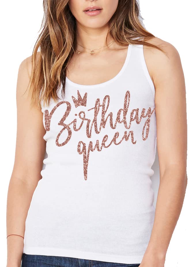 Birthday Tanks for Women - Sparkling Crystal Rhinestone Birthday Tank Top - Birthday Queen & Squad Shirts - Perfect for Parties, Girls Night Out & Birthday Celebrations