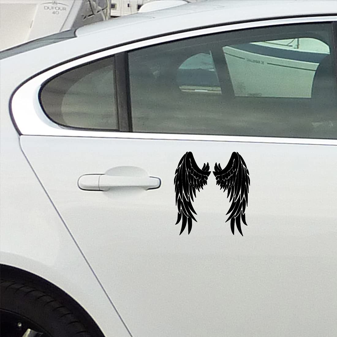 Saint Wings Lovely 1 (Black) (Set of 2) Premium Waterproof Vinyl Decals - Laptop, Phone, Helmet, Car Window, Bumper, Mug, Cup, Door & Wall Stickers - Perfect for Personalizing Devices, Vehicles and Home Decor