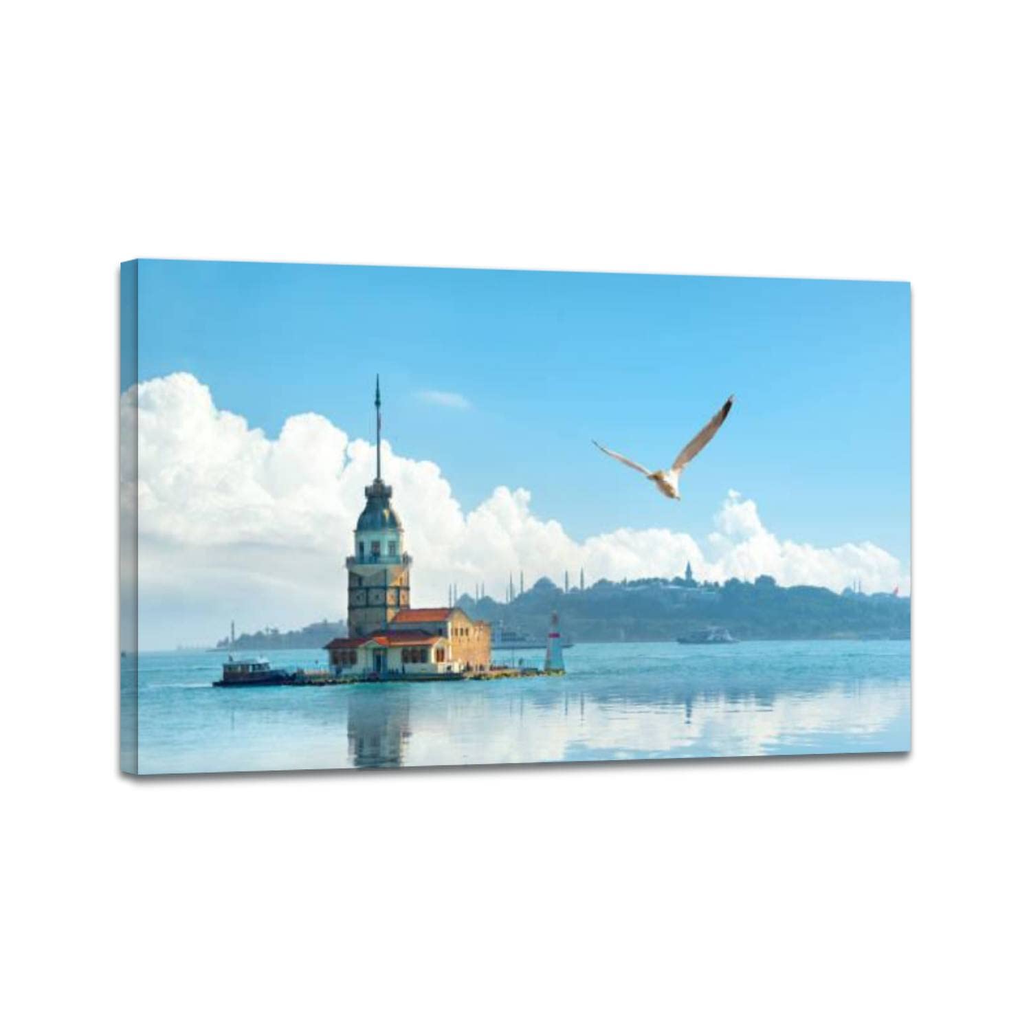 Framed Istanbul Day Canvas Wall Art - Handmade Decorative Painting for Bedroom, Living Room, Kitchen & Home Office - Perfect for Modern Interior Decor & Housewarming Gifts