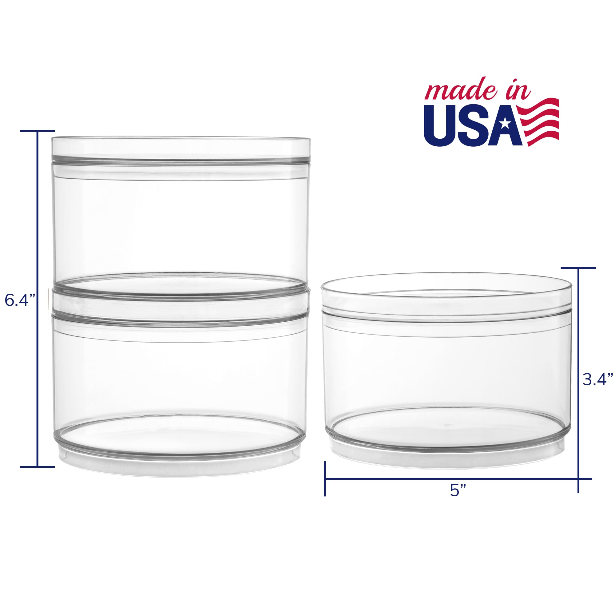 STORi Bella 3-Piece Stackable Clear Plastic Storage Containers with Lids | Round Vanity Organizer for Hair Accessories, Makeup & Beauty Supplies | Bathroom Countertop & Dresser Organization | Made in USA