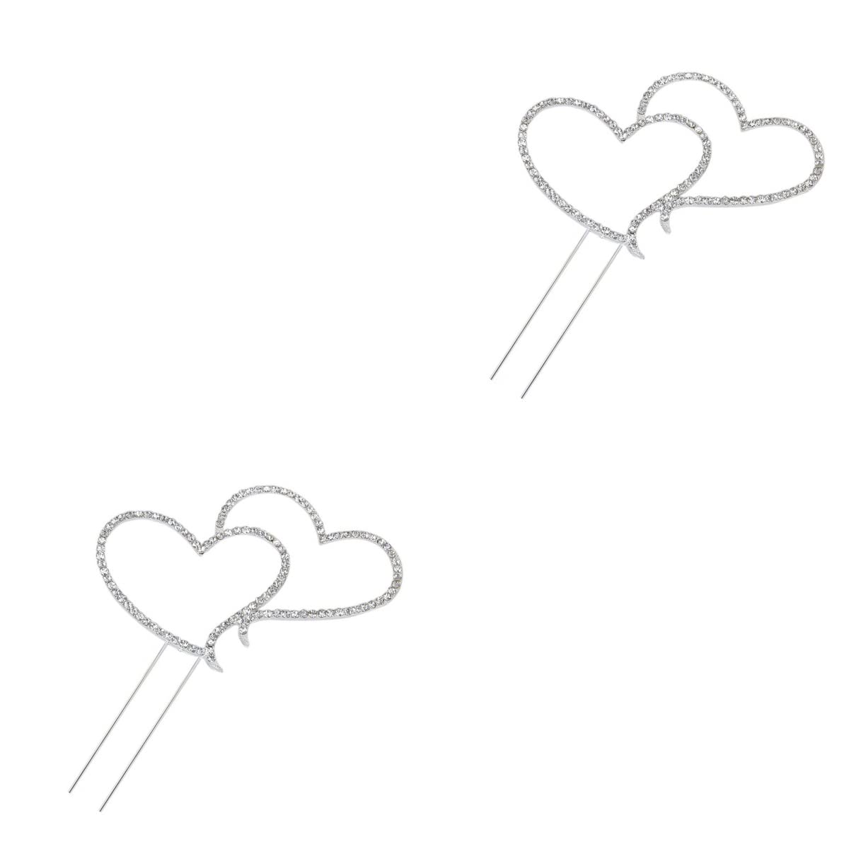 2pcs Elegant Rhinestone Wedding Cake Topper - Double Heart Design for Wedding Cakes, Anniversary & Romantic Celebrations - Perfect for Bridal Showers, Receptions & Special Occasions