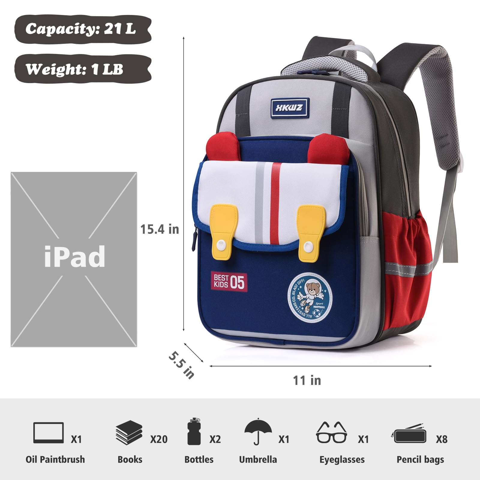 Digi4U Lightweight Kids Backpack for School - Durable Elementary Student Backpack for Boys & Girls, Water-Resistant Grey School Bag - Perfect for Daily Use, Travel & Outdoor Activities