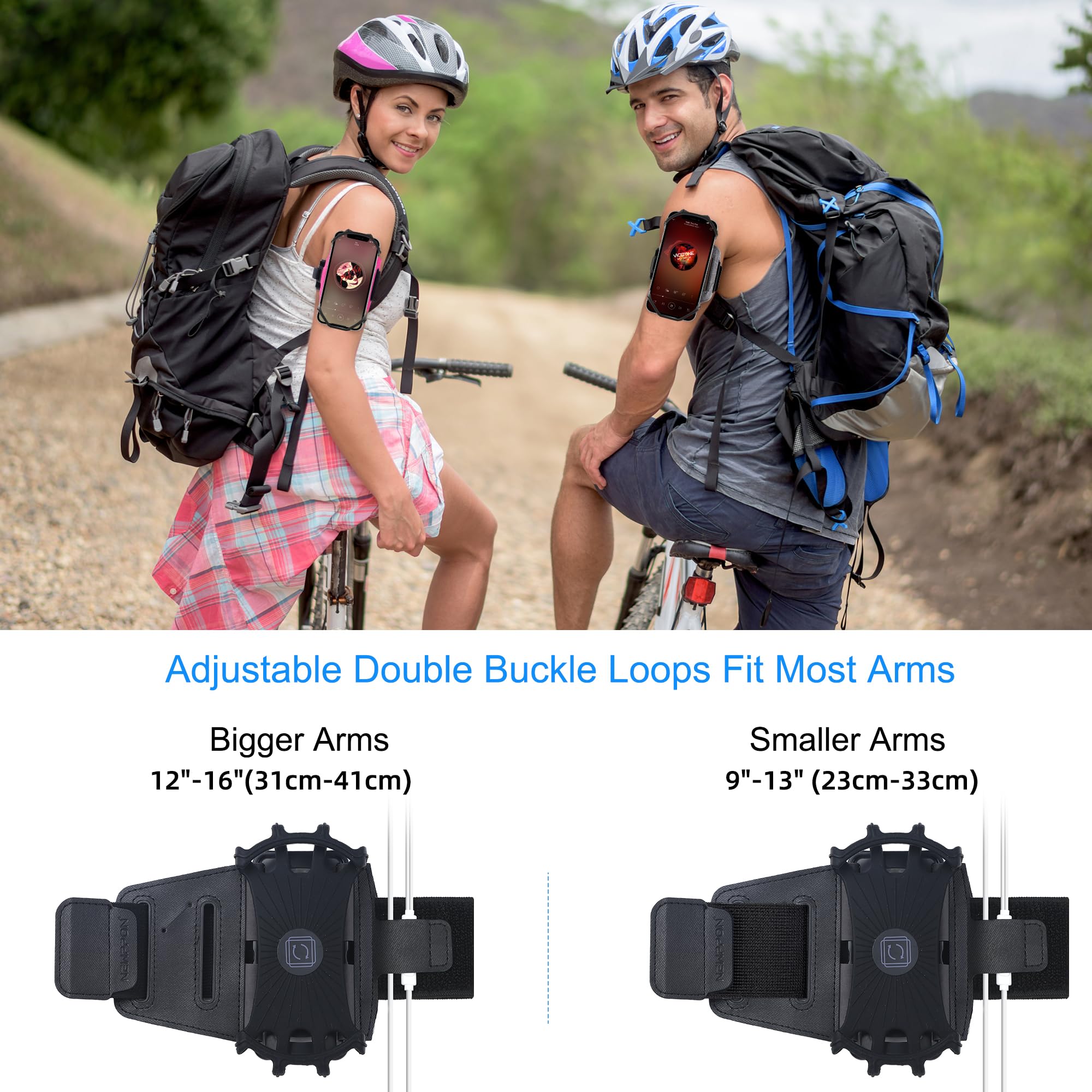 Universal Running Armband for iPhone 16/15/14/13/12 Pro Max & Samsung Galaxy S24/S23/Note - 360° Rotatable & Detachable Phone Holder for Workout, Jogging, Walking, Gym & Outdoor Activities