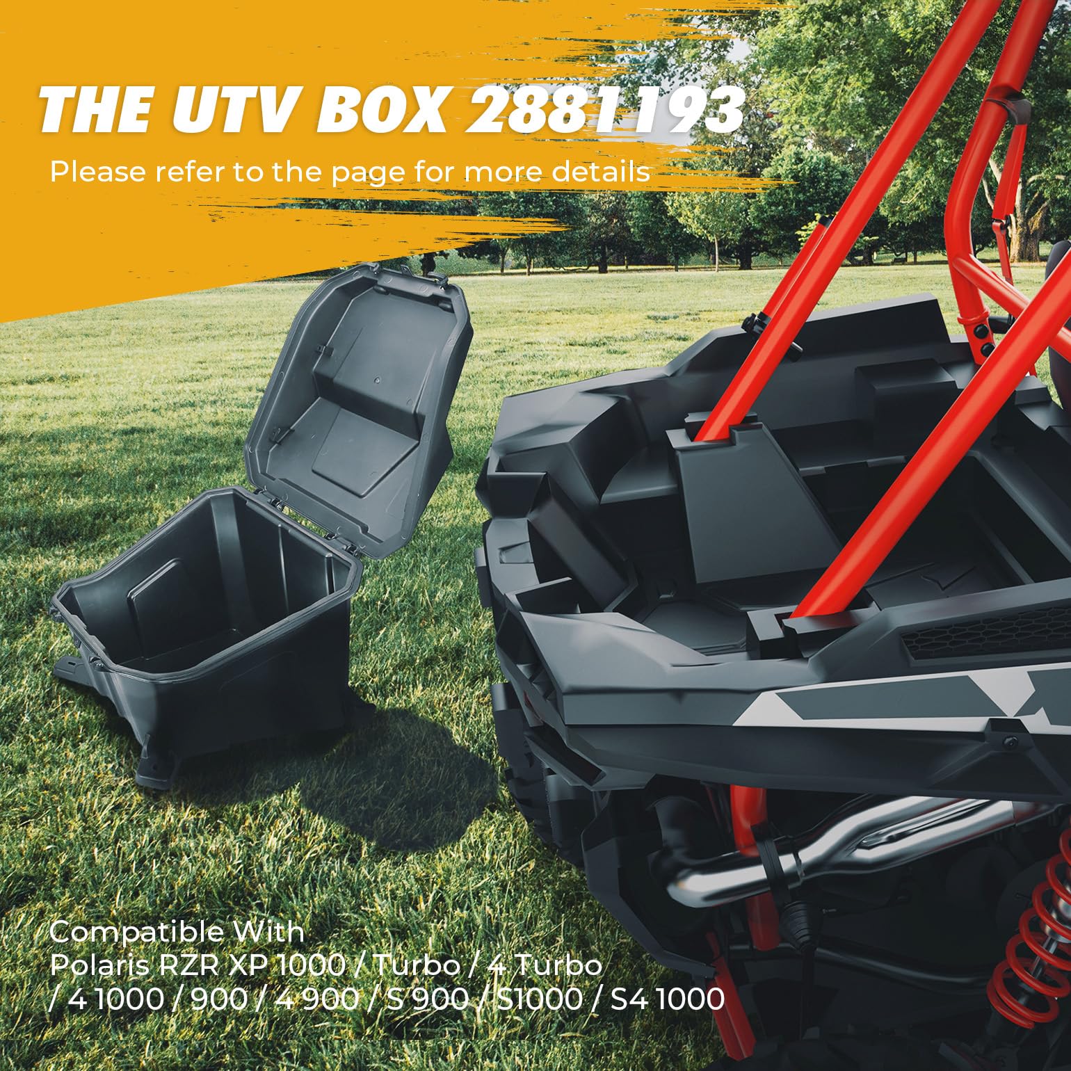 KEMIMOTO UTV Rear Cargo Box 69 QT - Heavy Duty Storage Container for Polaris RZR 900/1000/XP/Turbo S Models - Waterproof Low-Density Polyethylene Bed Box (Part# 2881193) - Perfect for Off-Road Adventures, Camping Gear & Hunting Equipment Storage